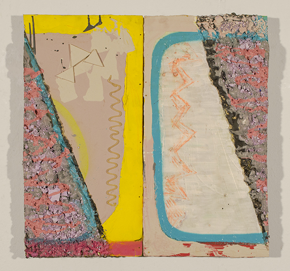 Peot24" x 24"Acrylic and latex paint, spackle, spray paint, gloss medium, foam, wood, nails, on wood panels2013