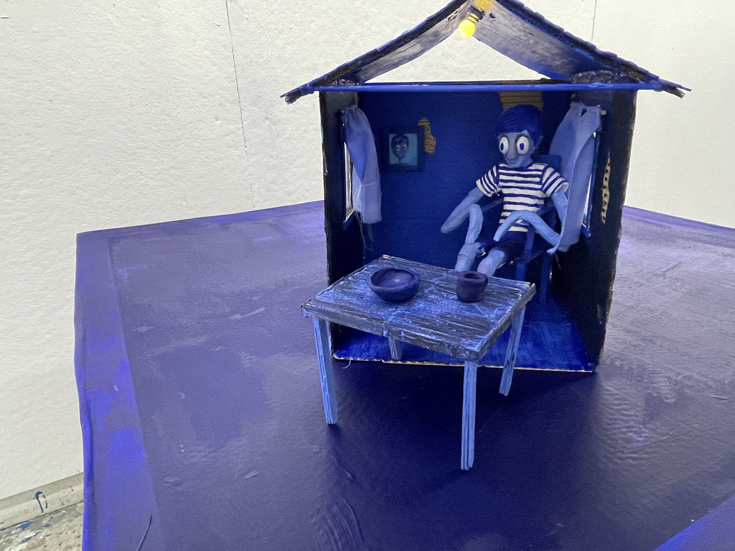 Red Girls Playset2022 , Cardboard, popsicle sticks, clay and acrylic paint; 15x11x12 in