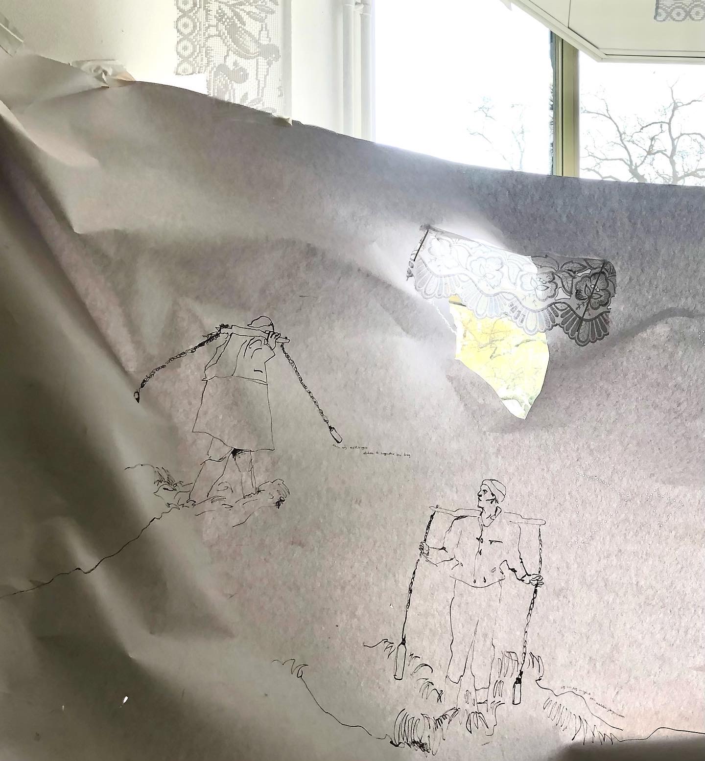 fragment van de instalatie 'melkdragers'. - voorjaar 2022