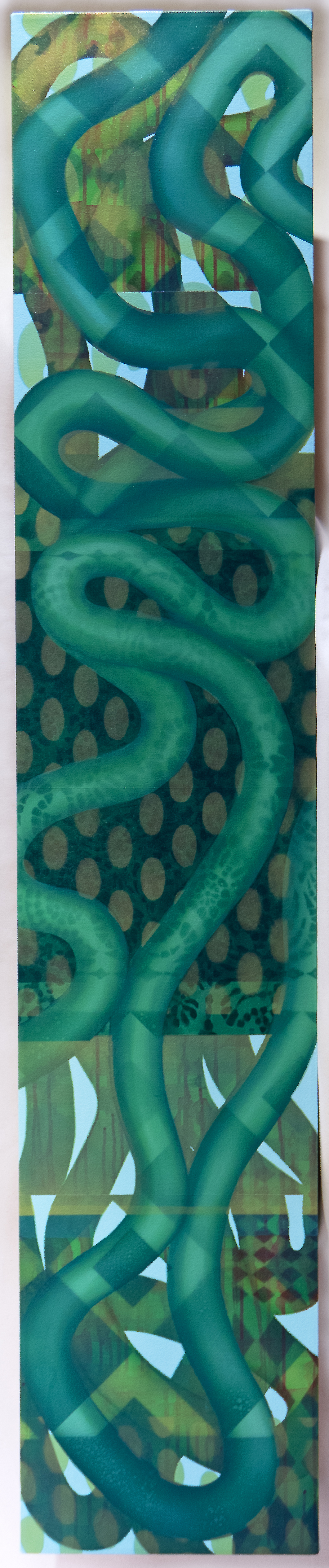 Toumaline/Pythia, acrylic and interference on canvas, 72 in. x 14 in., 2025