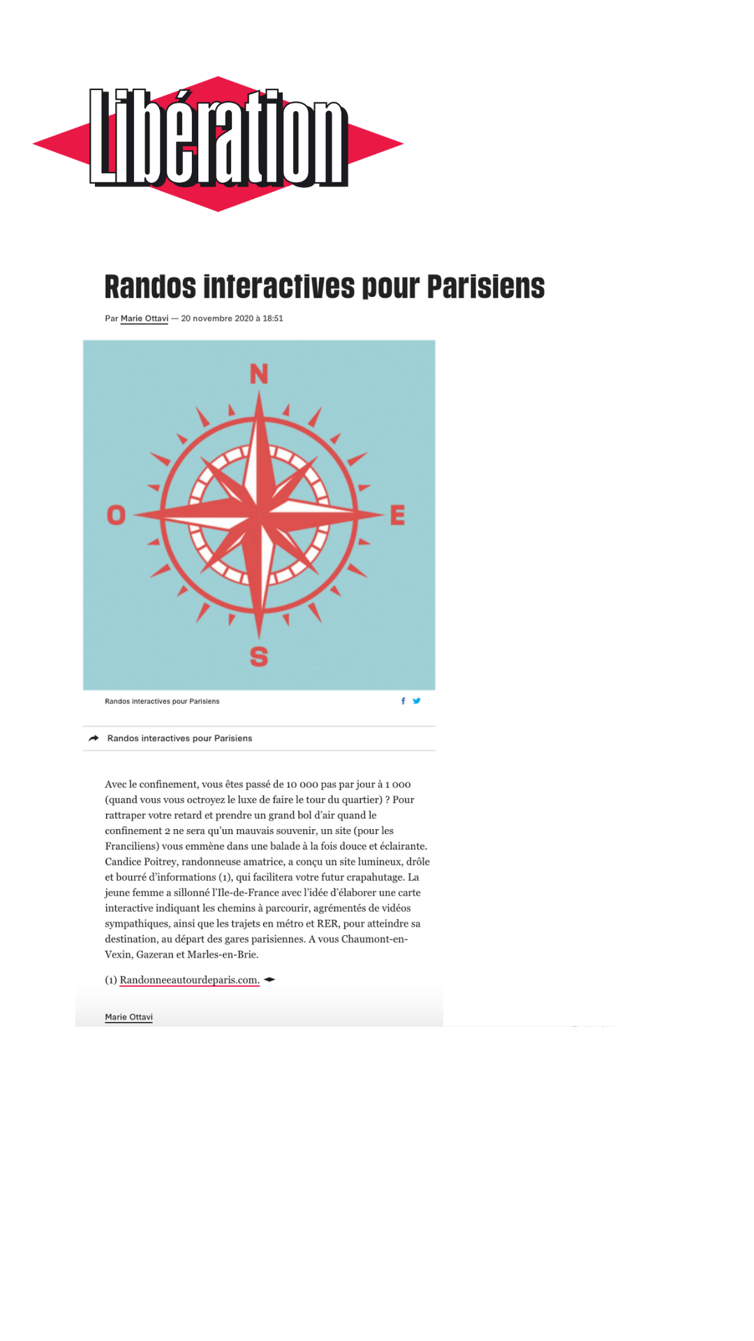 Article presse randonnée autour de Paris Libération