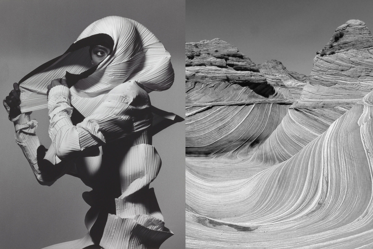 Issey Miyake Fall 1990 photographed by Irving Penn | The Wave, sandstone rock formation located in Arizona, United States