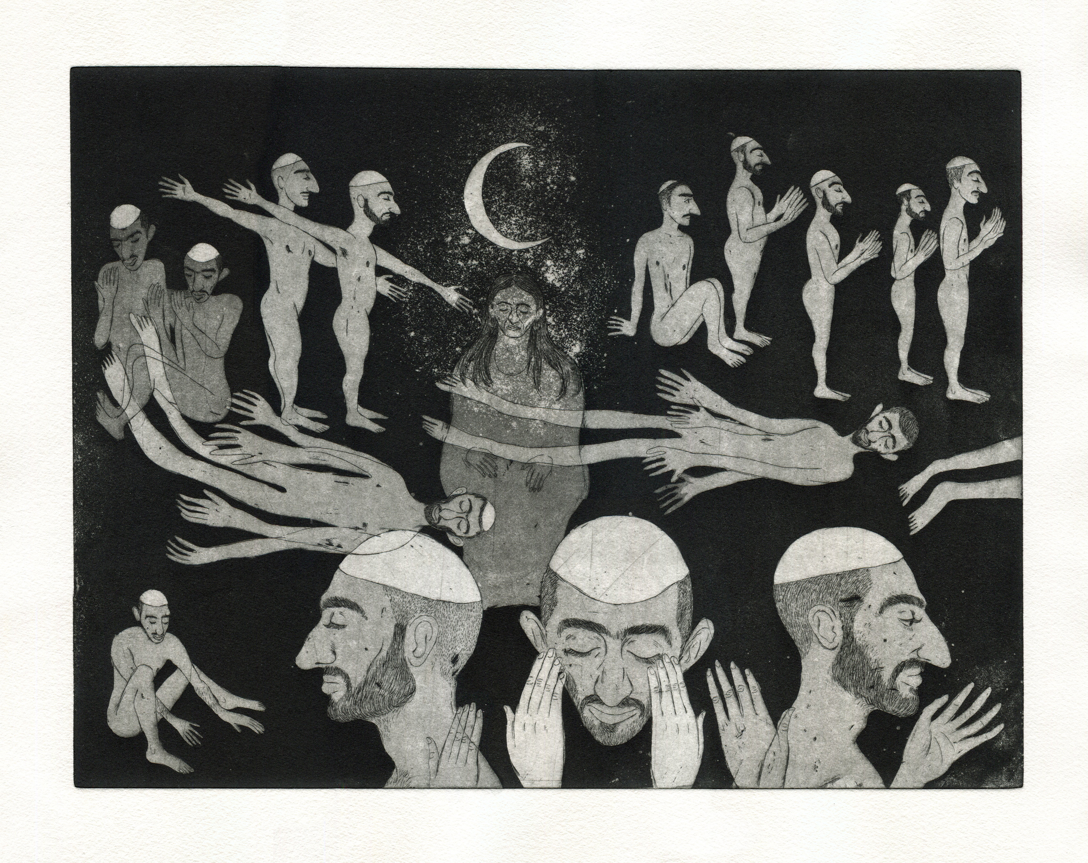 מתוך הסדרה ״ברכת הלבנה״, 2021, תצריב ואקווטינטה, 30/20 ס״מ (פלטה)