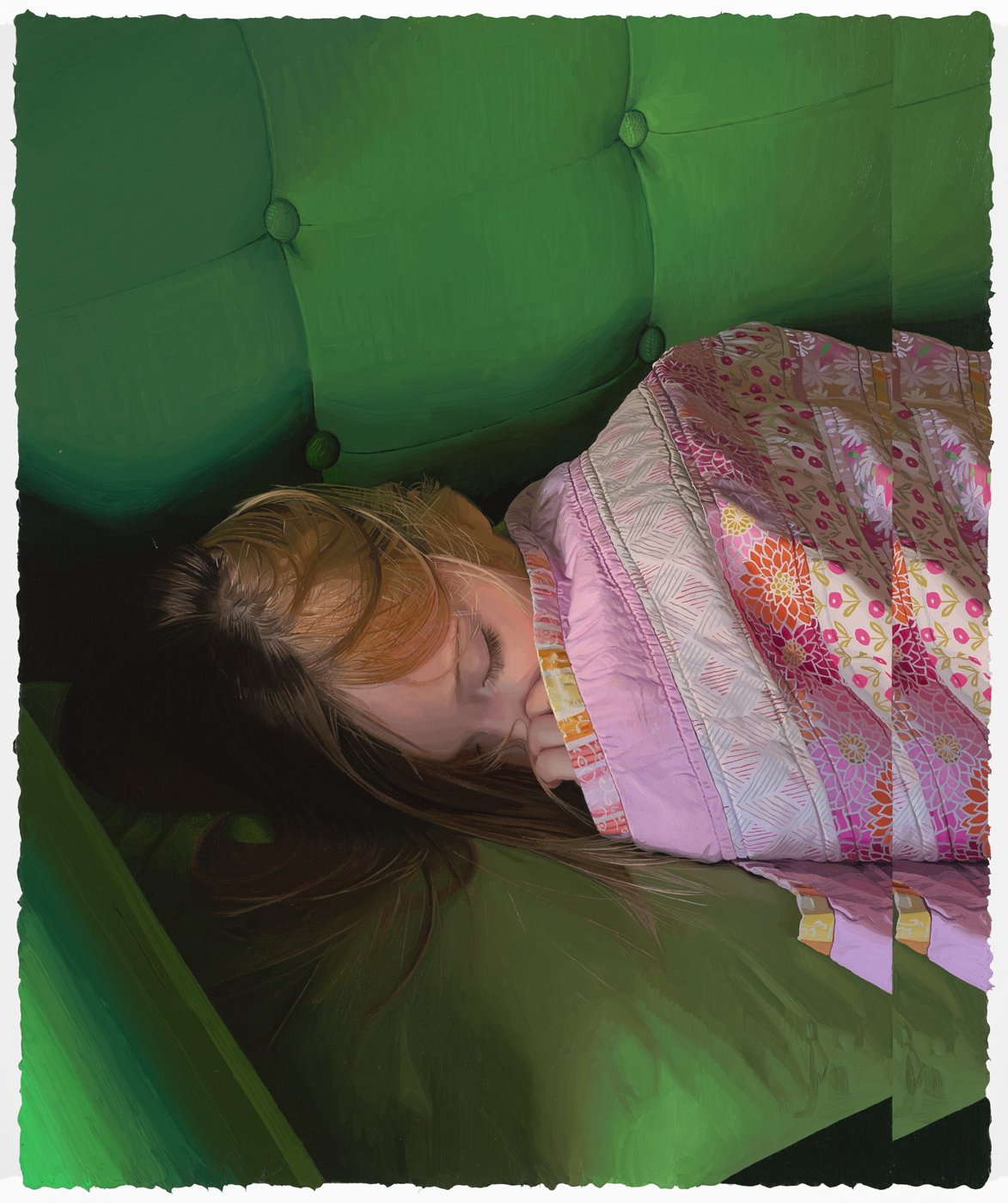 Cecily, Sick Day, 2023, oil on linen, 18 x 15 inches