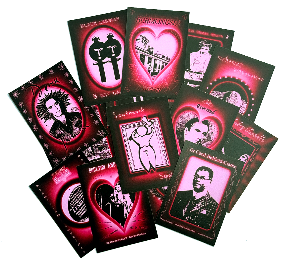 Naked Souls Cards + Booklet: This set of cards draws on queer histories local to the London Borough Southwark to open up divinatory methods for our presents and futures. By Anna Schlimm