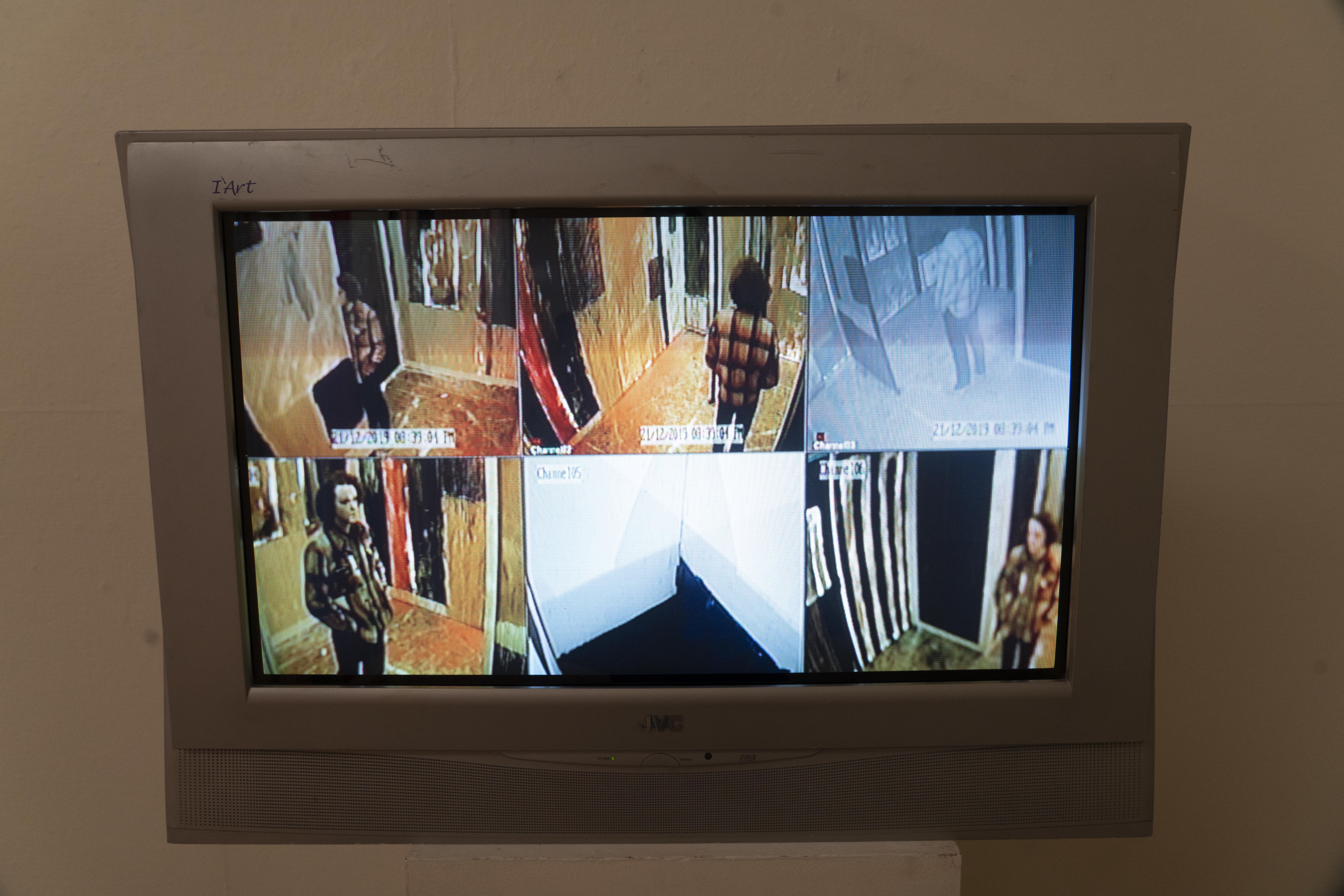 CCTV Monitor, 48 Hour (Walk-In Structure), latex on voile, variable