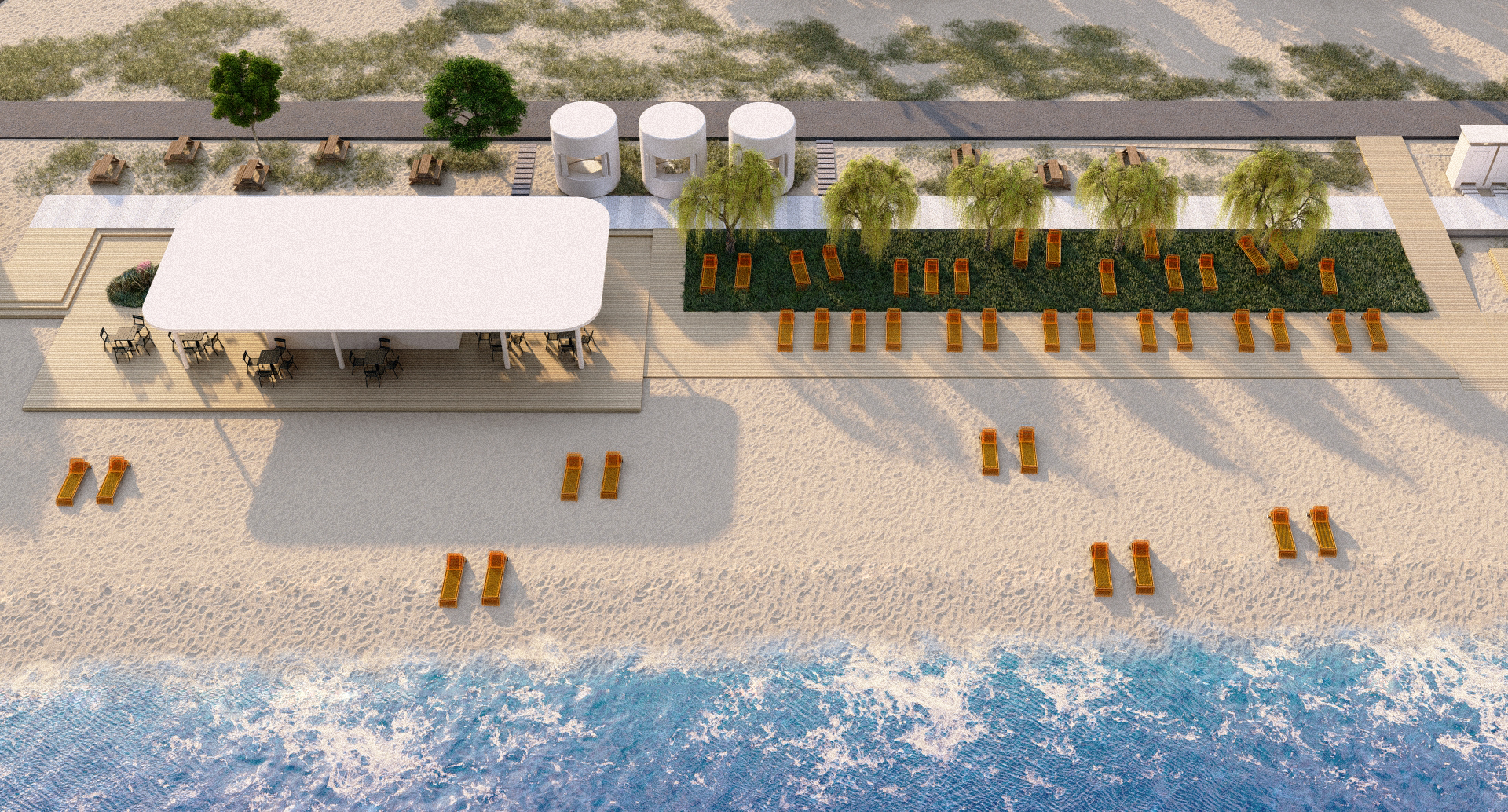 the beach’s integrated natural coastal landscape and artificial elements