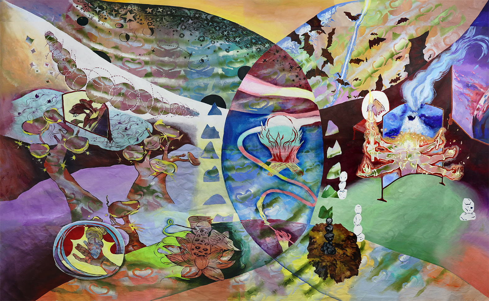 4개의 원과 3개의 빛, Acylic on Linen, 316x550cm, 2025