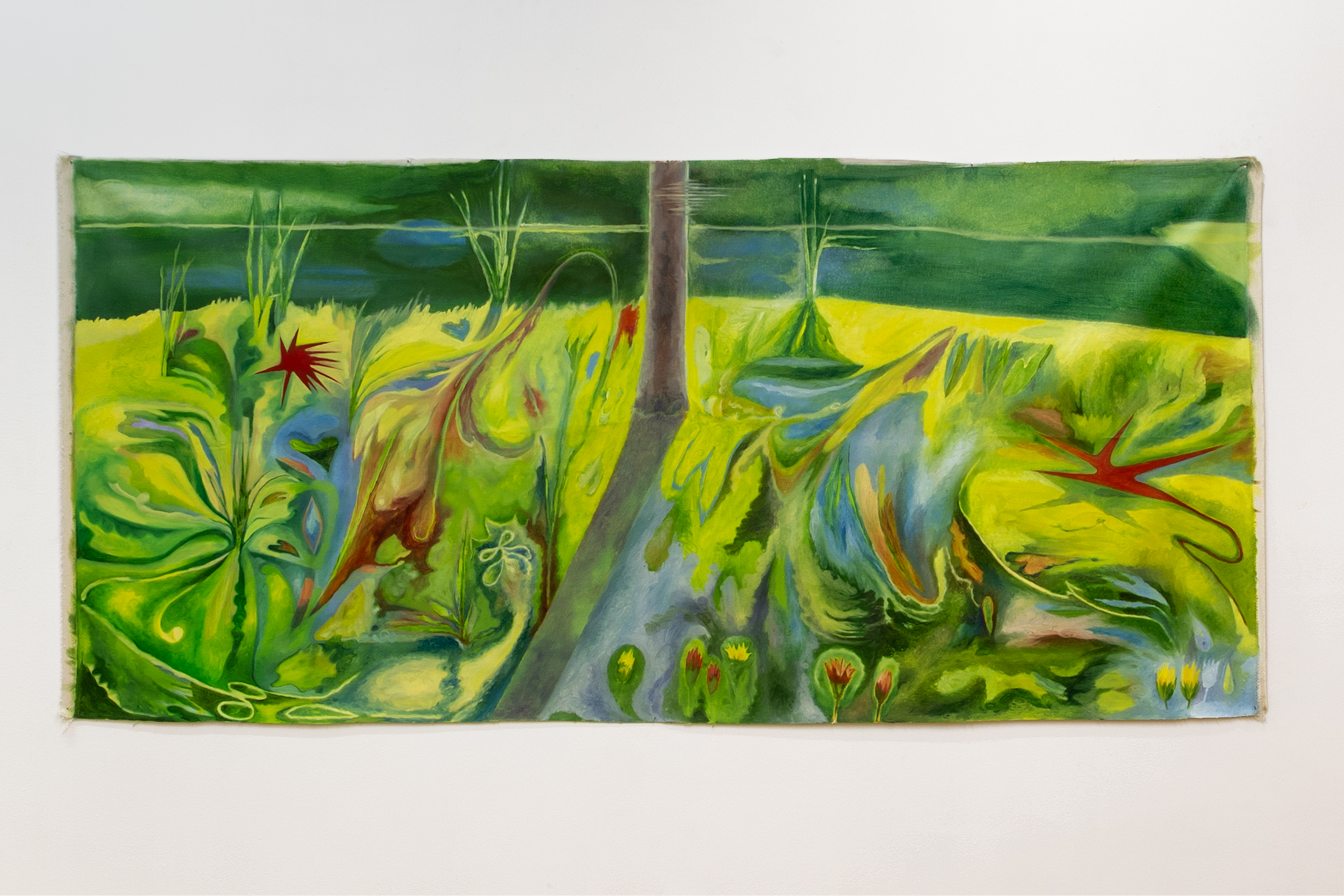 Re-enter the garden, oil on unstretched canvas, 100 x 210 cm, 2022