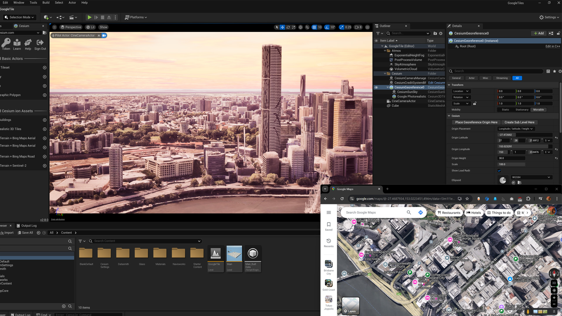 Google Map Tiles in Unreal Engine