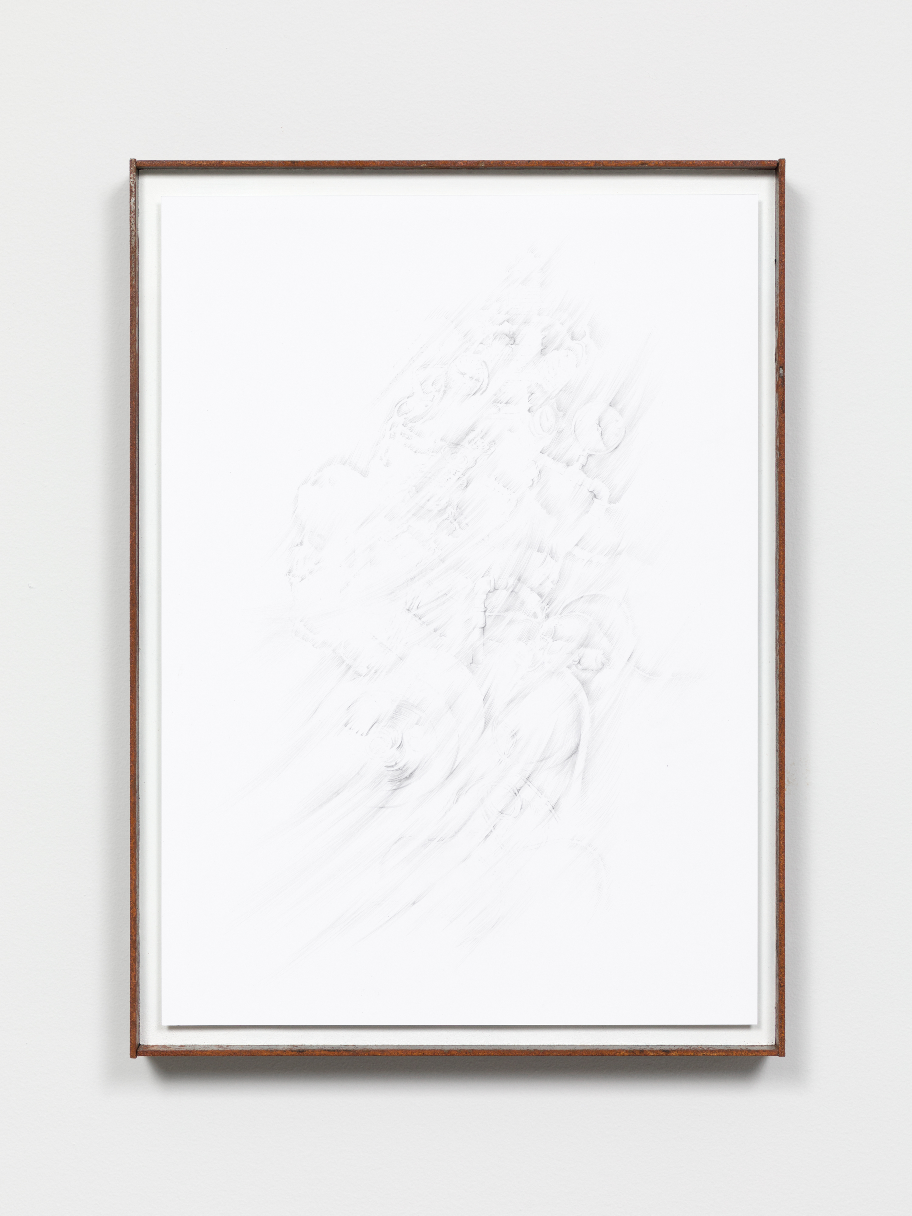 Rachel Rosheger, Weathermaker, 2023. Silverpoint on paper, steel artist frame, 12 x 15 x 1.5 inches (framed). Detail.