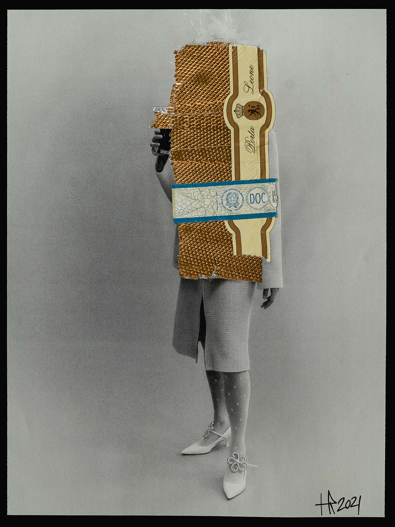 woman behind golden facade