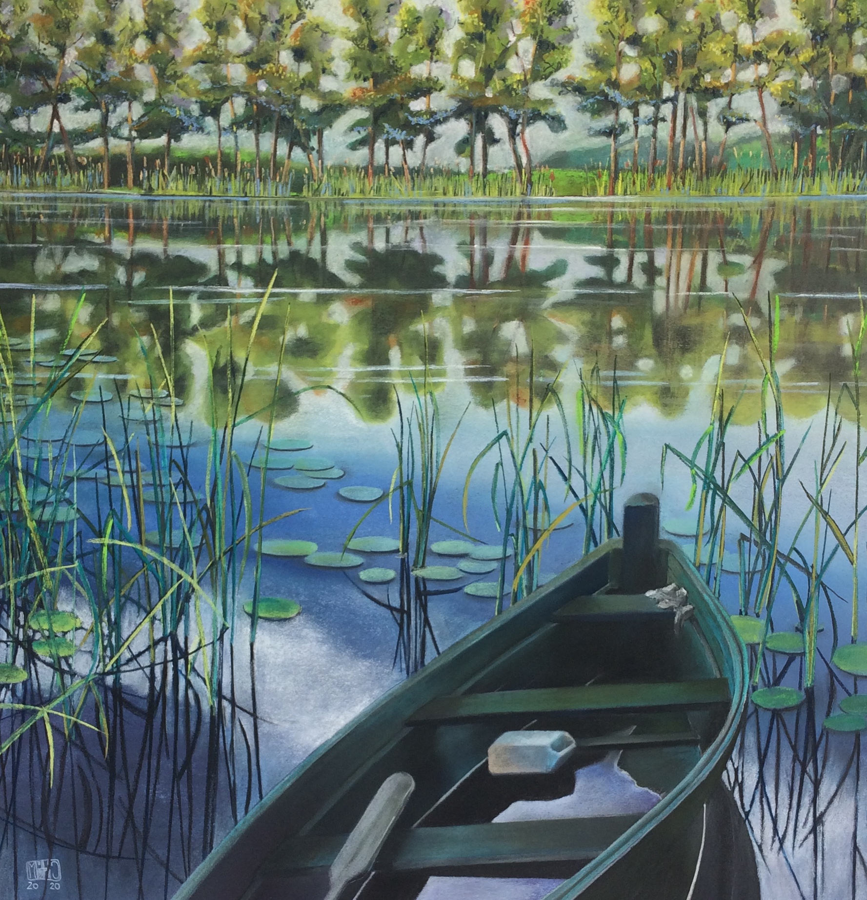 126–Boot am See von Straigiai (No.2)70×70 cmPastell auf Fabrianopapier2020sold