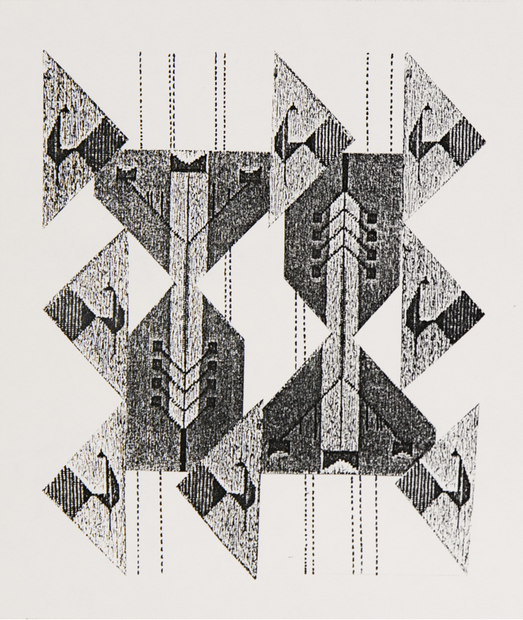 Design for handmade carpet. Collage. Xerox copy on cardboard. 1980's