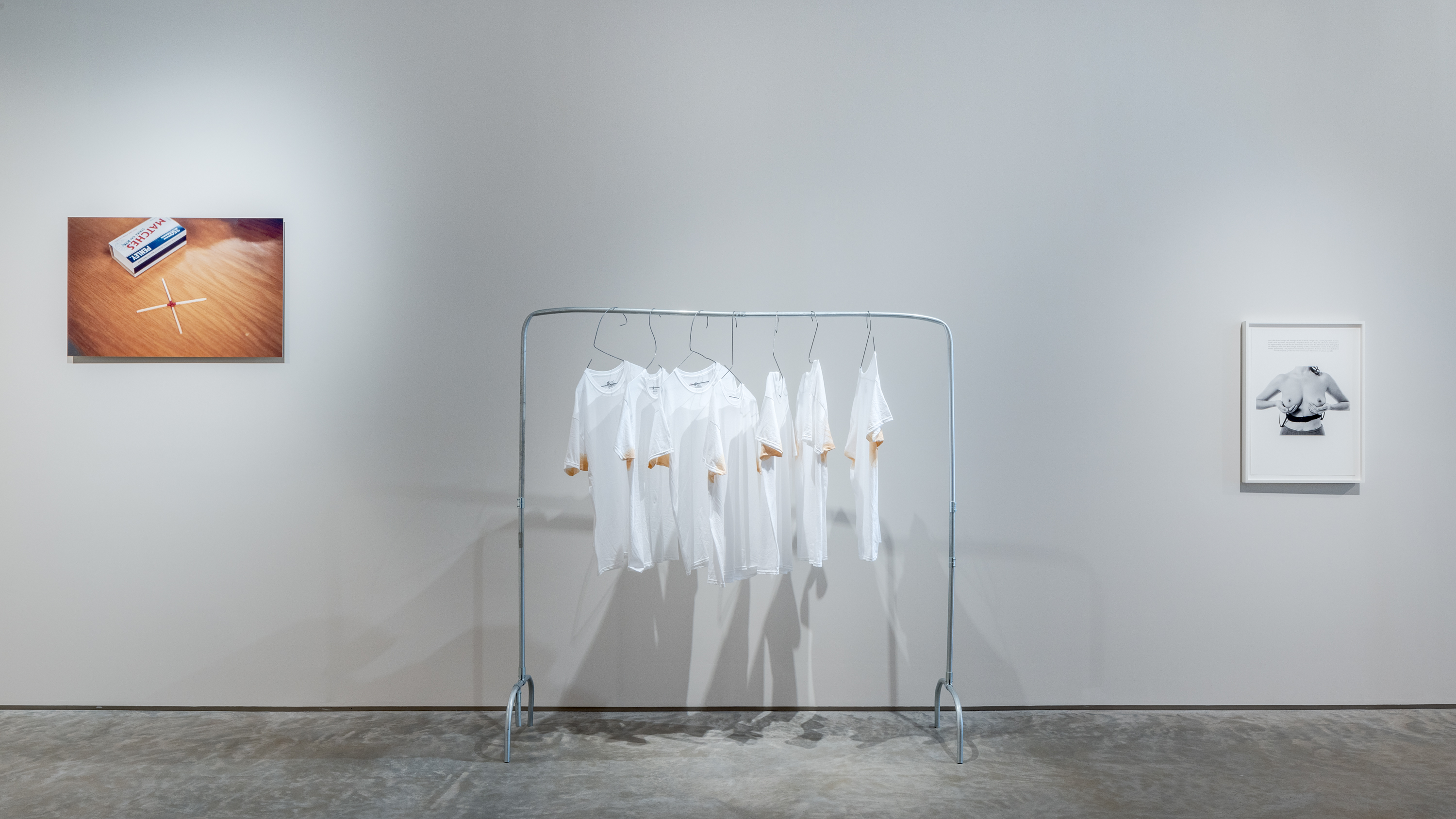 Left: Rivane Neuenschwander, &ldquo;Conversation 5&rdquo;, 2002.  Center: Arkadiy Ryabin, &ldquo;Forces of Labor / Artist's Scent&rdquo;, 2016 - 2022.  Right: Sophie Calle, "The Breasts", 2013. Image by Rafael Gamo.