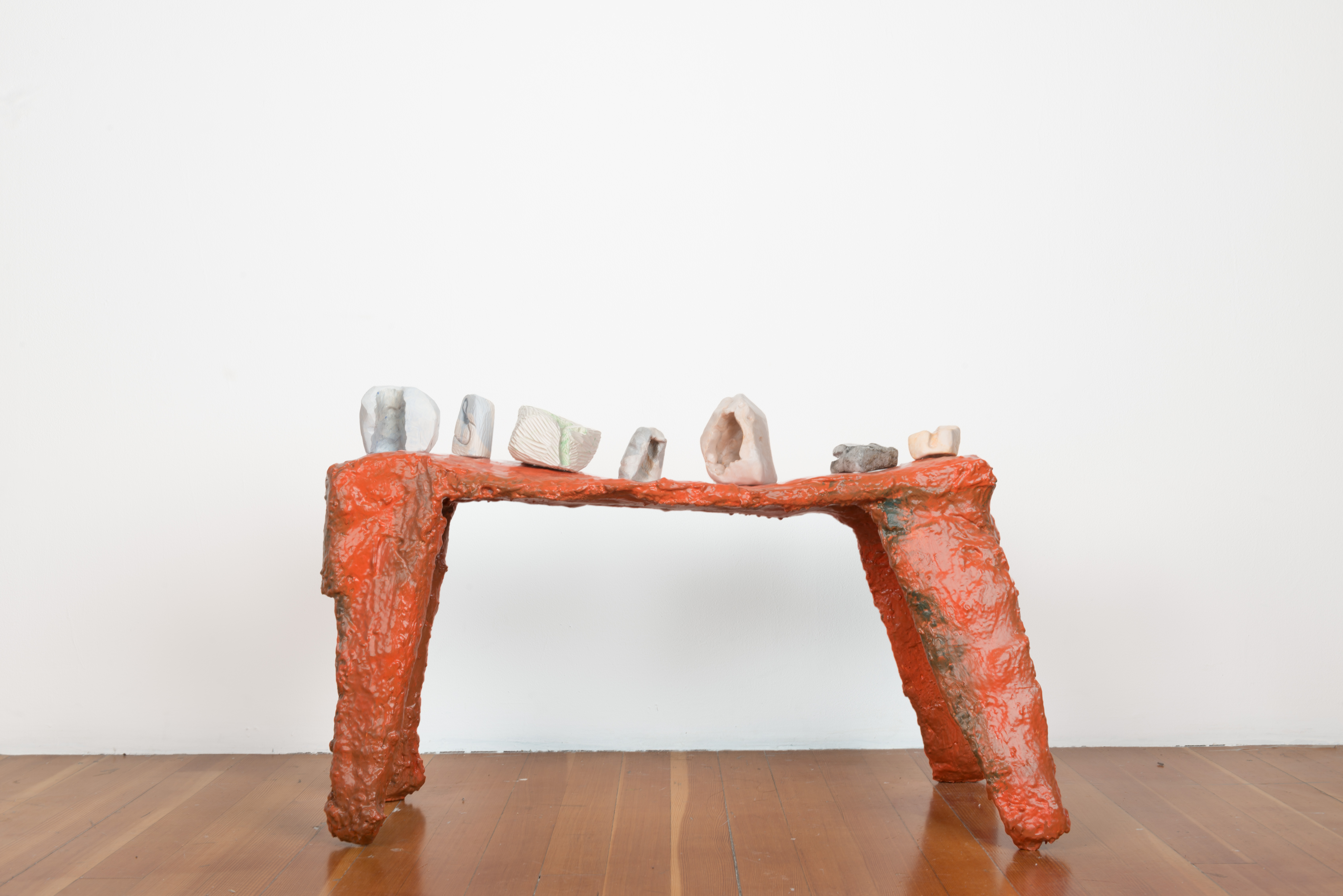 lost objects become like the sphinx, 2018. Forton, enamel, unfired clay, pigment, and wax. 37” x 18” x 27”