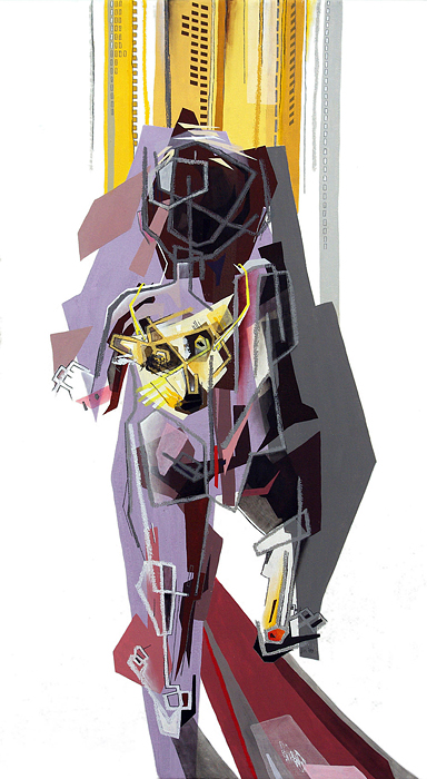 WIE ES ZUFÄLLIG BEGANN  ·  acrylic, crayon, pencil on canvas  ·  100 x 55 cm