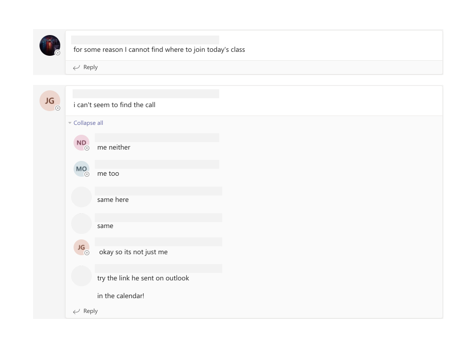 Students' messages from the chat