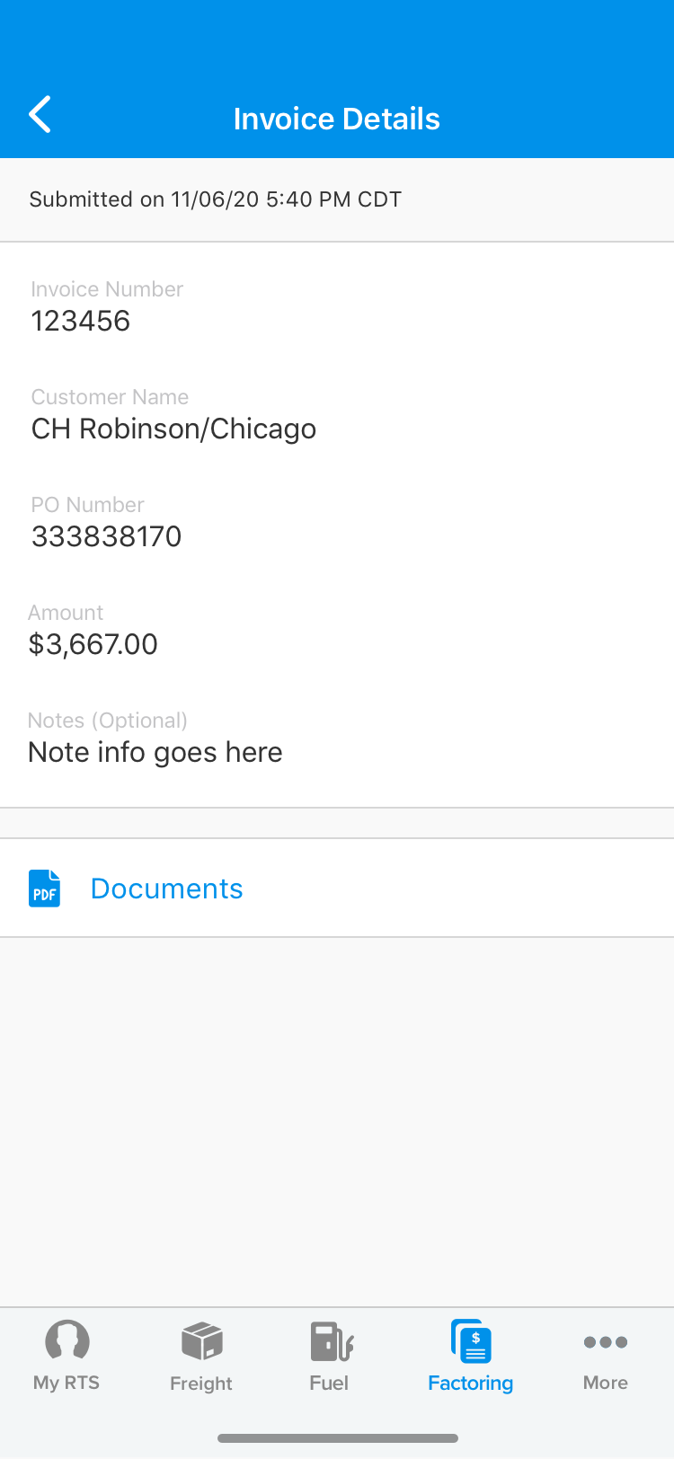 View new invoice details