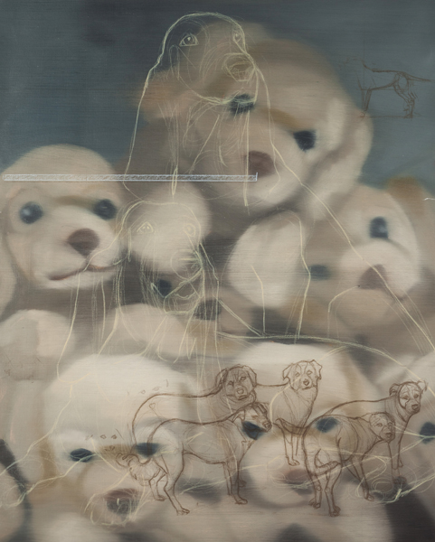 Top 8 Smartest Animals series: Dogs, oil and colored pencil on paper, 14 x 18, 2010