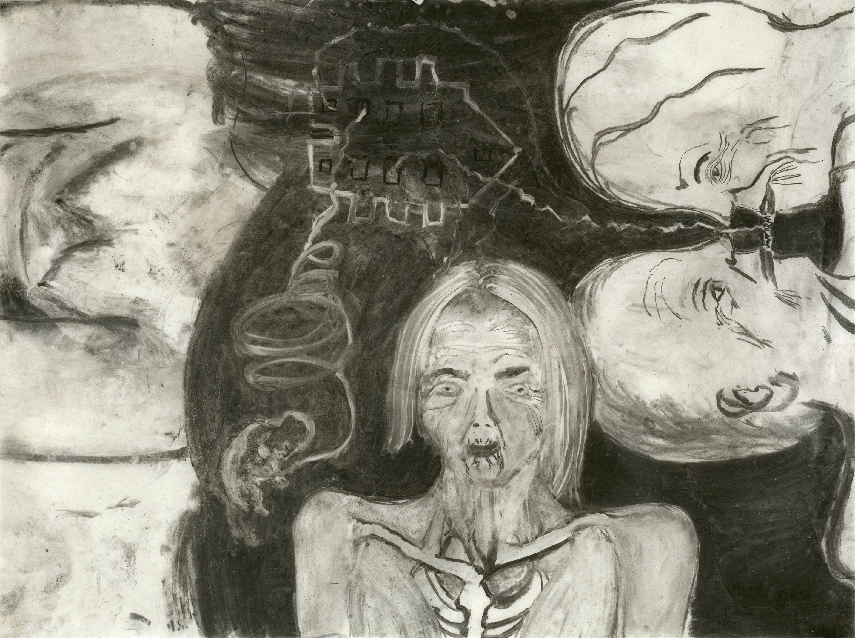 Sophien Str.190, 120 x 90 cm, charcoal, wax on transparent paper, 2019