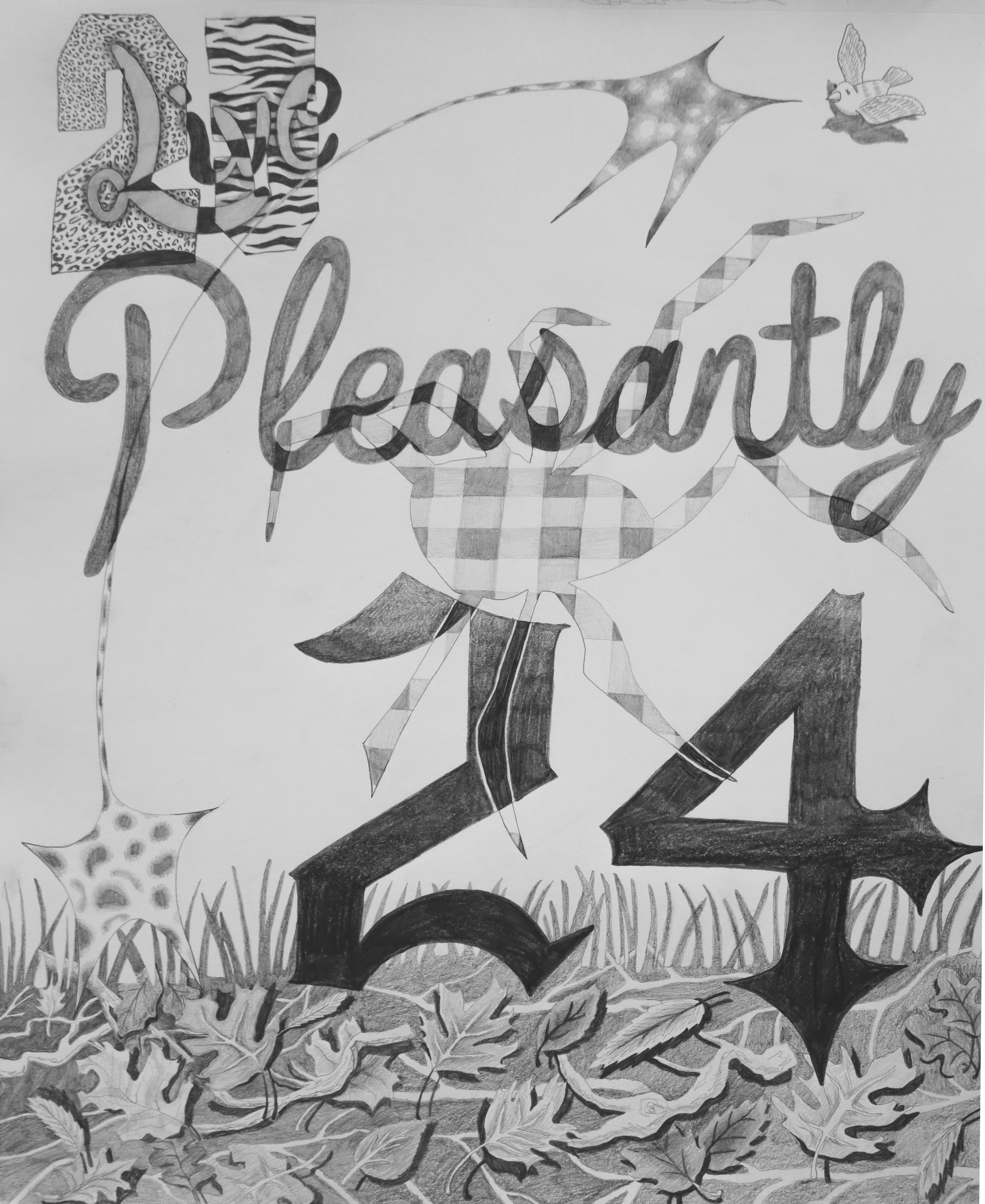 "24 is a Haunted House." graphite on paper, 14"x17", November 2024.