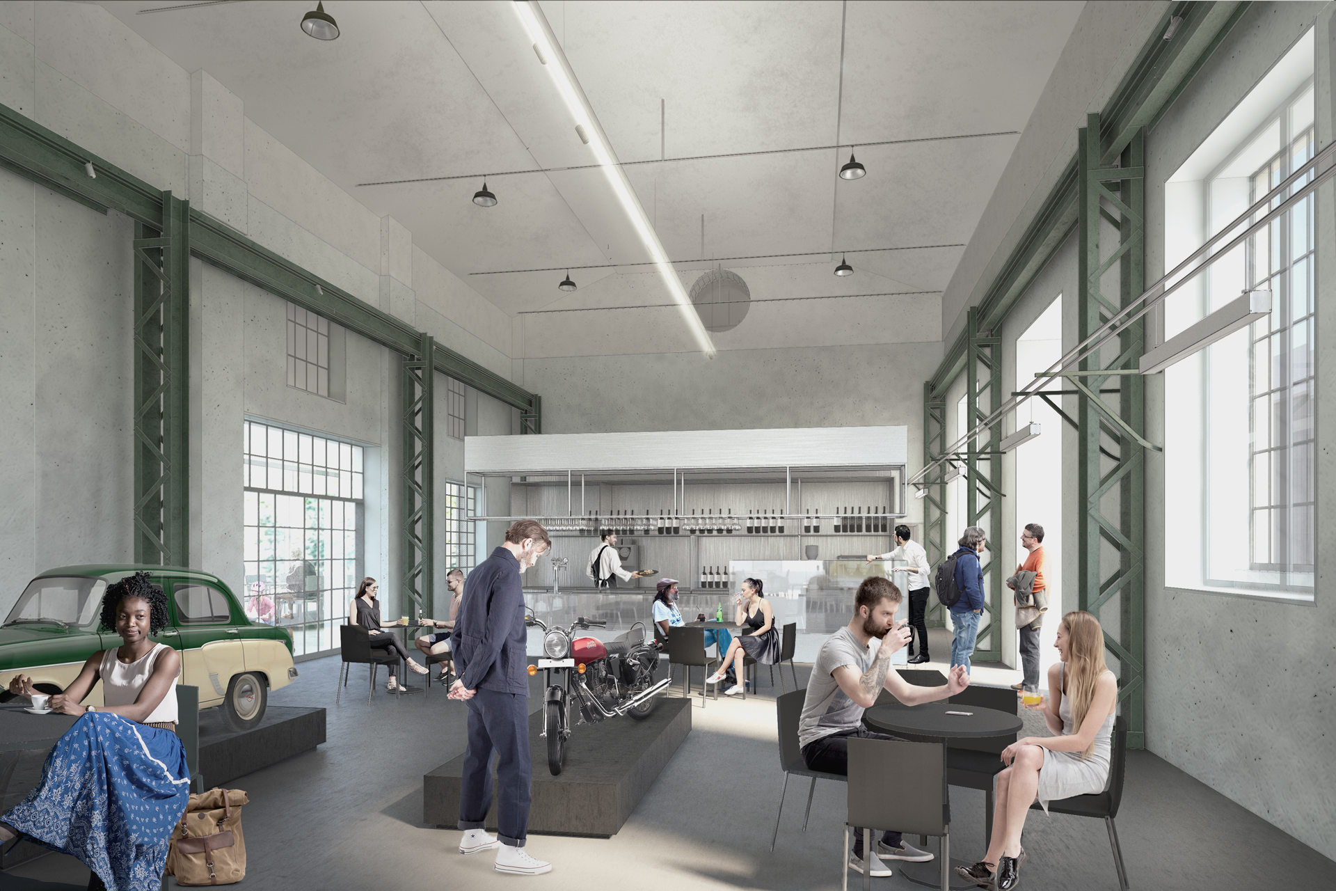 #34. Café Building In line with the Small campus design, we emulated its subsequently built quality of the bar-restroom box by using metal finishes like those on the new annexes’ exterior.