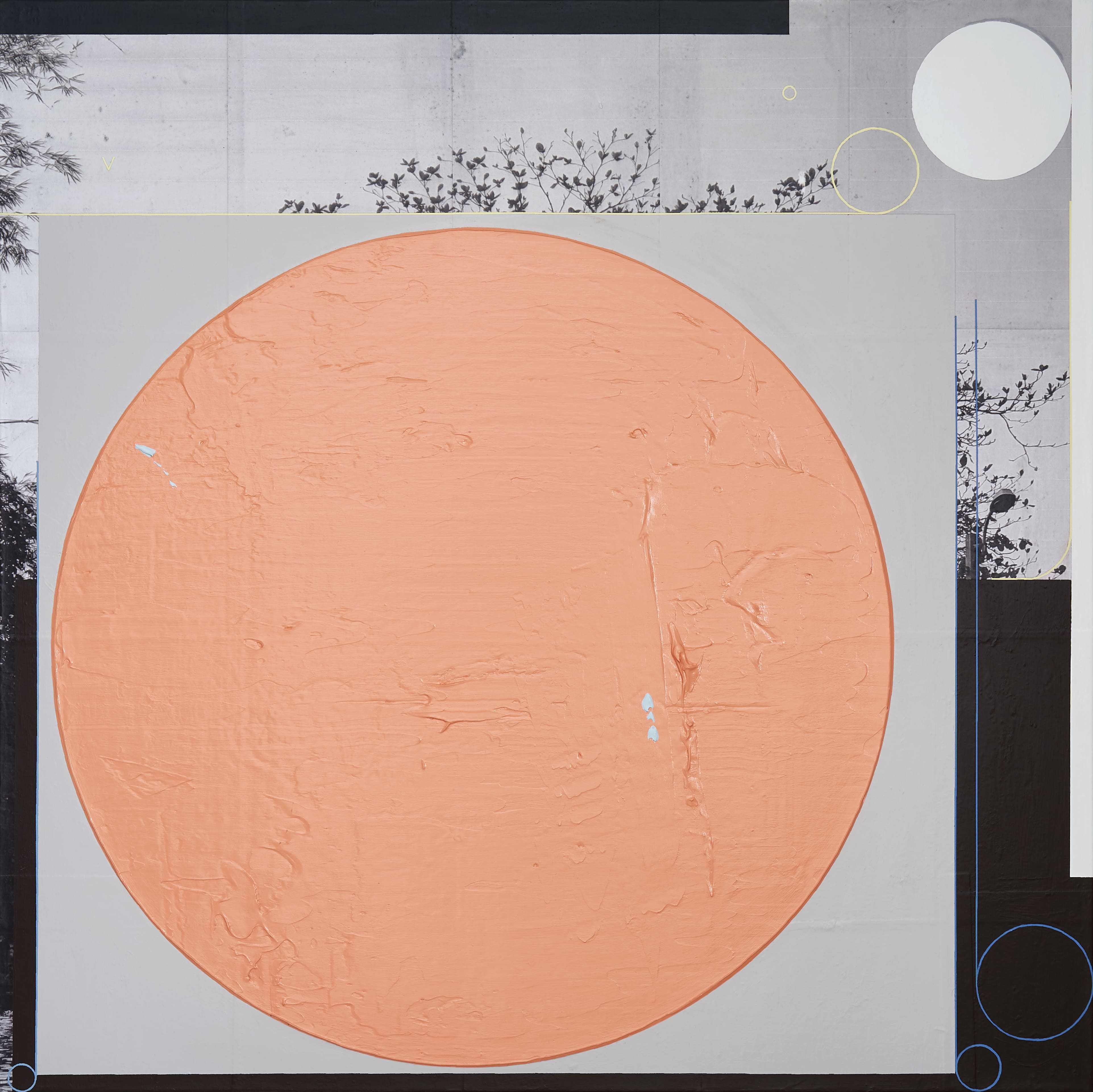  The Bangkok Sunset, 2020, Acrylic and photo-collage on canvas, 91 x 91 cm