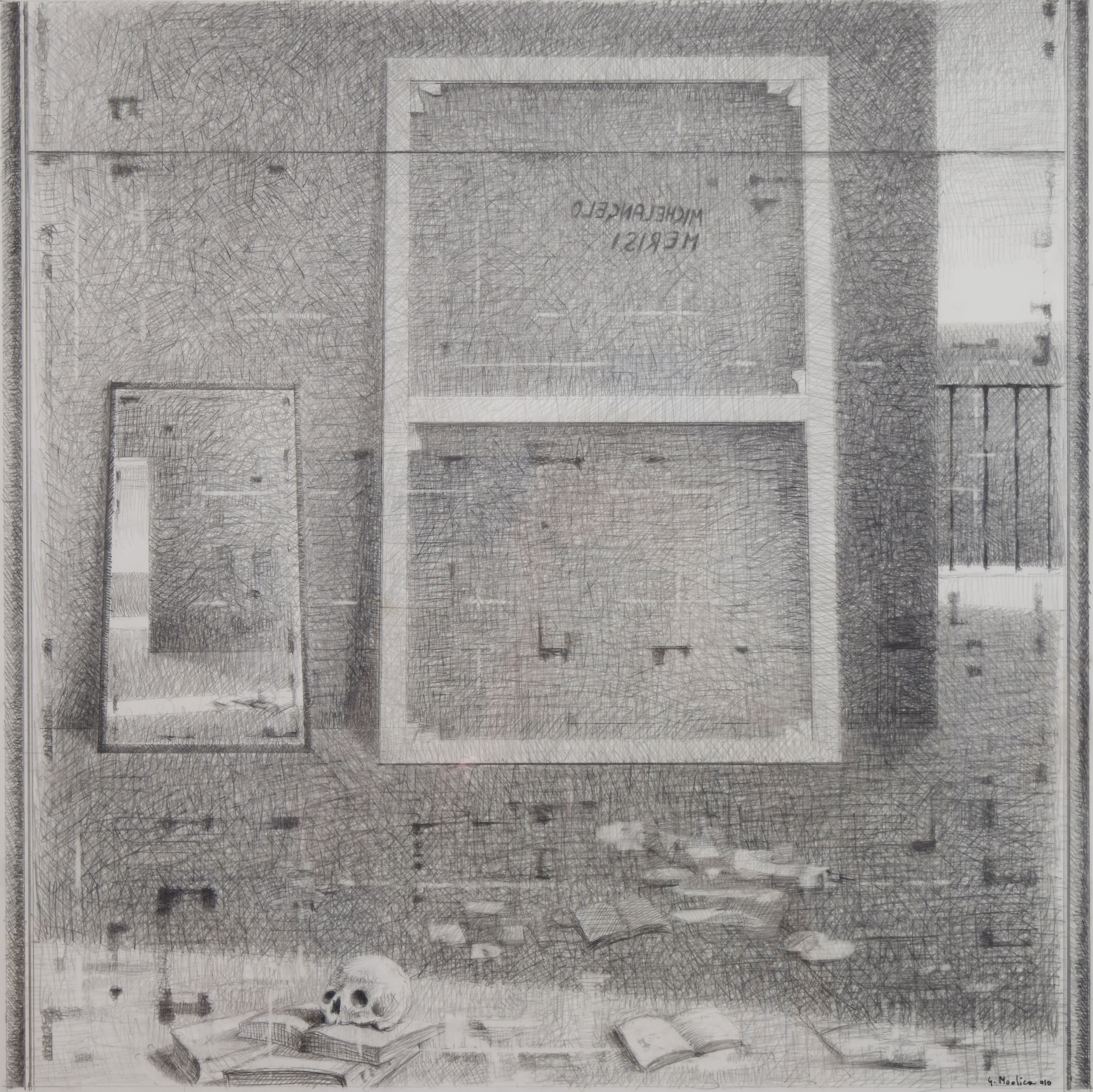 Atelier di Caravaggio, 2010, grafite su carta, cm 50x50