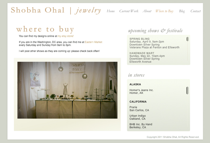 website design for Shobha Ohal, jewelry designerDesign: Jenna CrowderPhotography: Shobha Ohal