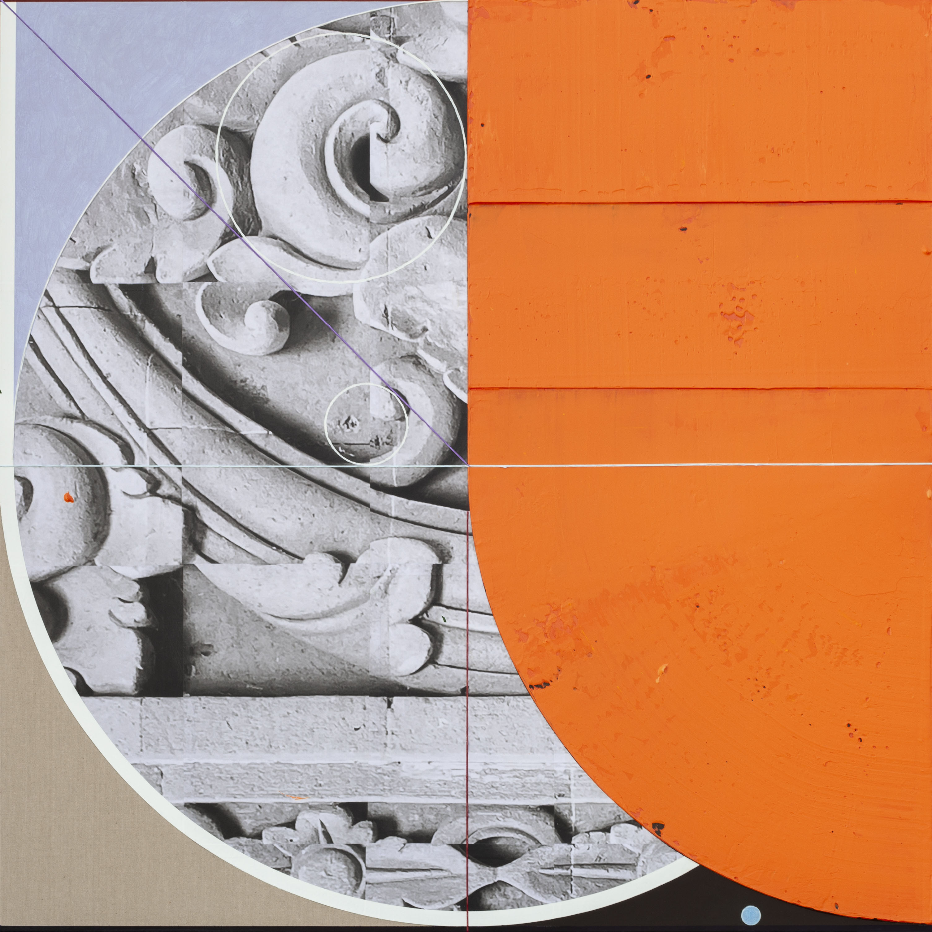 A Tale About a Wave Turned into a Stone, 2023, acrylic and photo-collage on canvas, 91x91 cm
