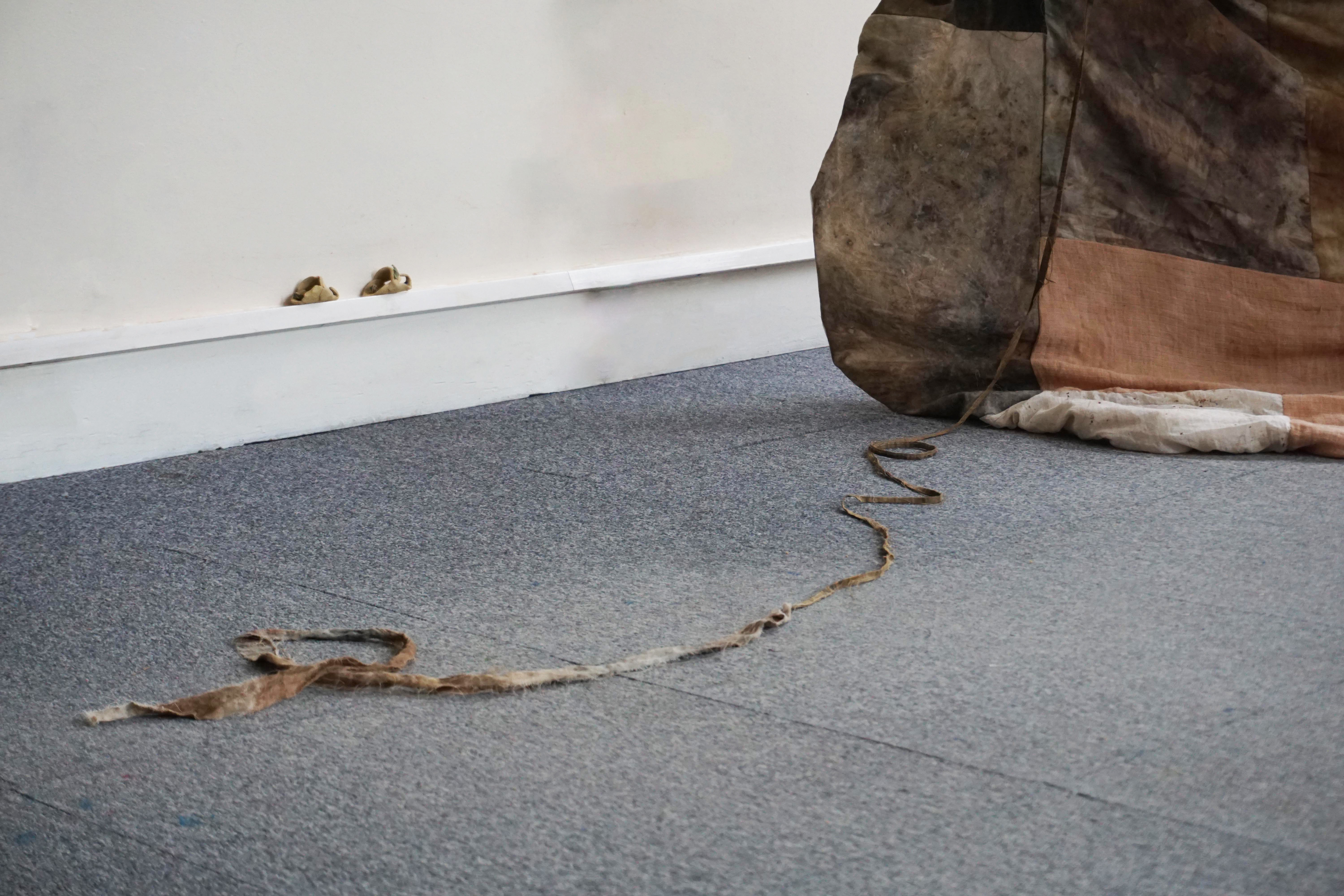 'Perchance to be Pixie-Led', Devon clay, naturally dyed textiles made collaboratively with young people from National Saturday Club at Kingston Uni, 2023