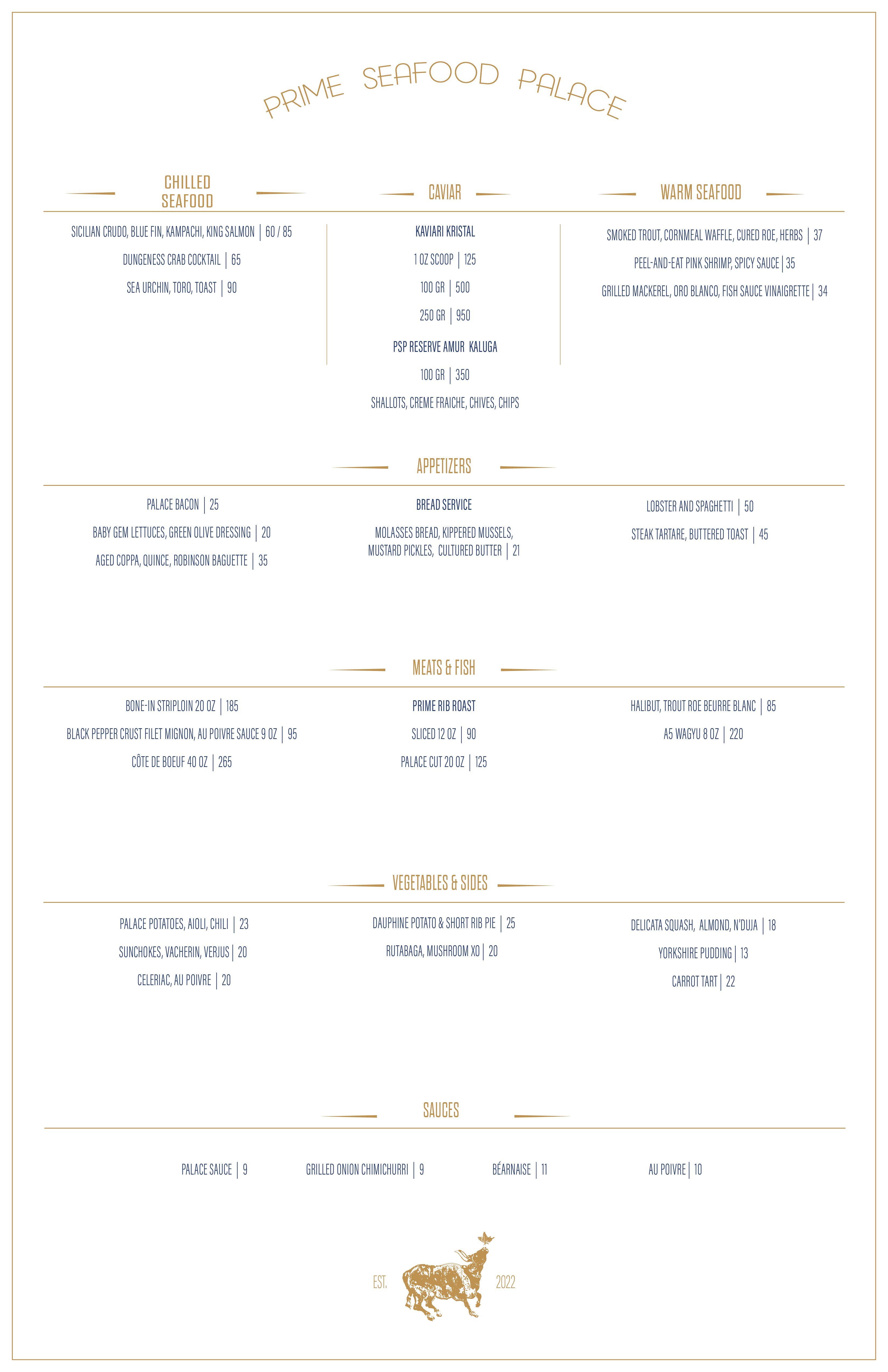 MENU — PRIME SEAFOOD PALACE