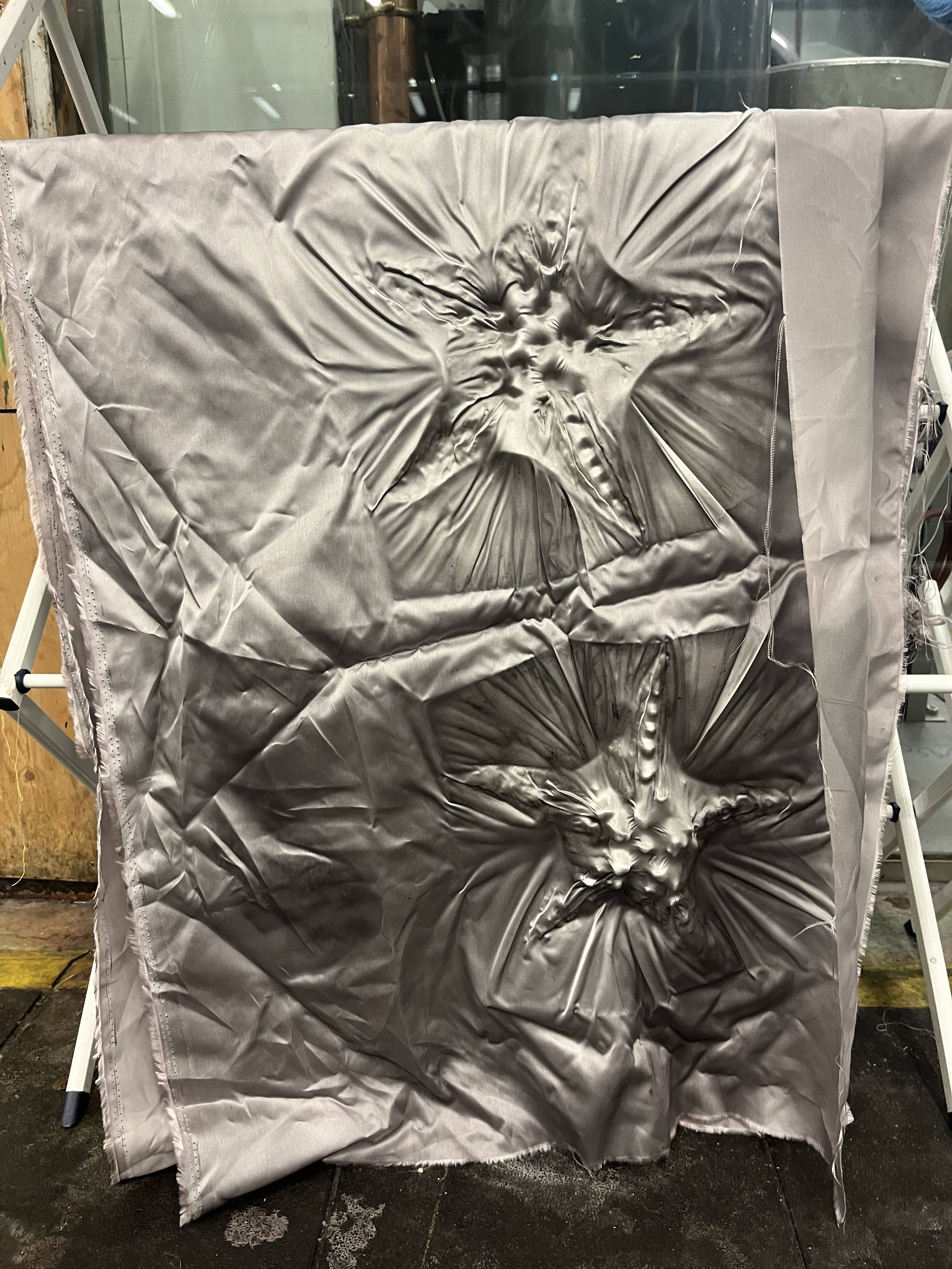 hand dyed and embossed satin with wood cnc mold