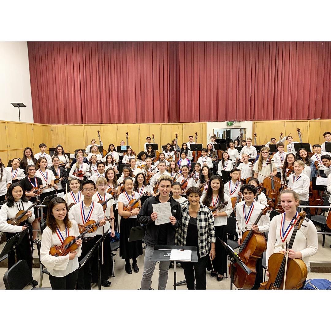 Niall rehearses his piece Flight with the CMEA Bay Section Middle School Honor Orchestra at Cal State San Jose