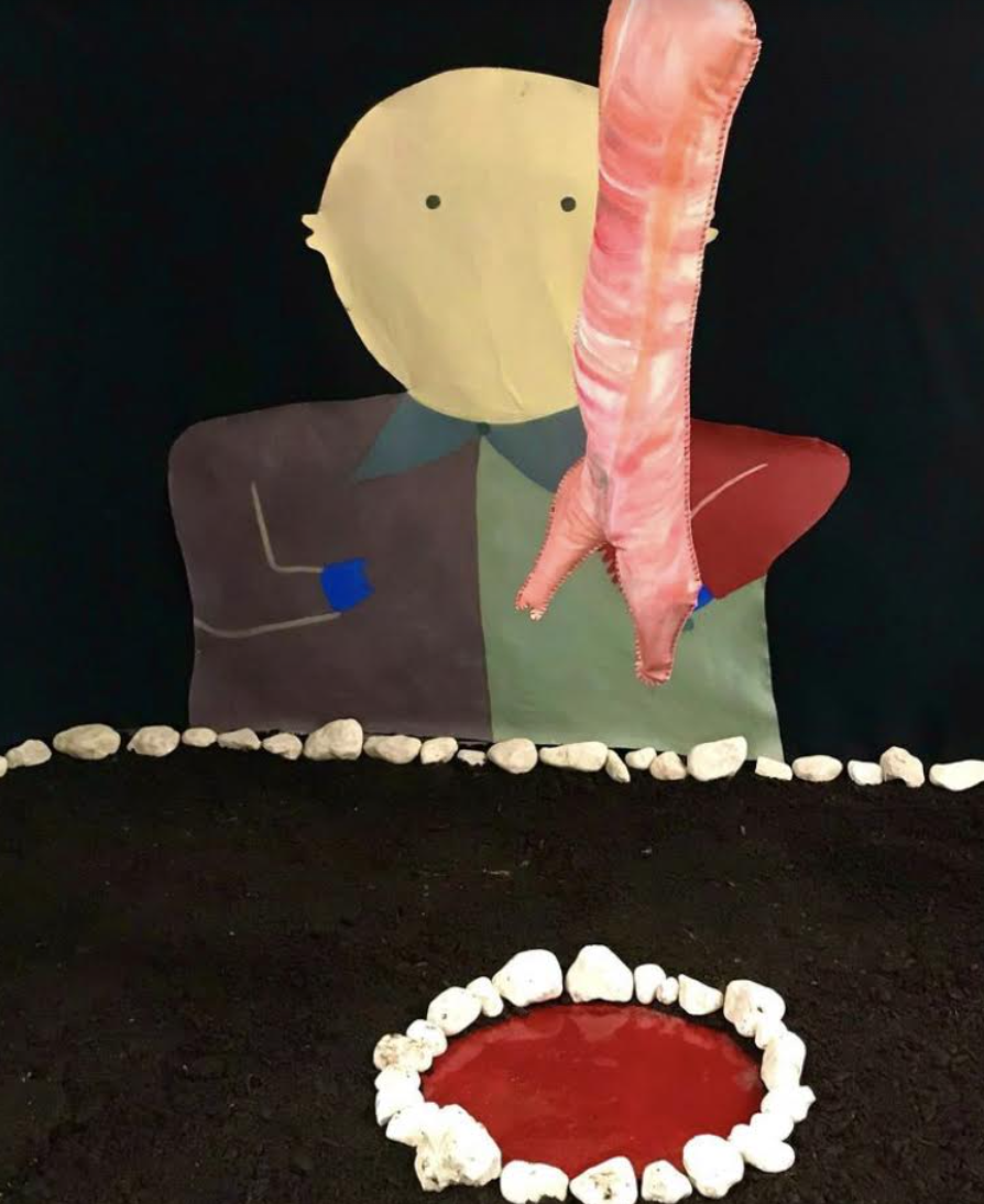 pig denOil on canvas, yarn, interior paint