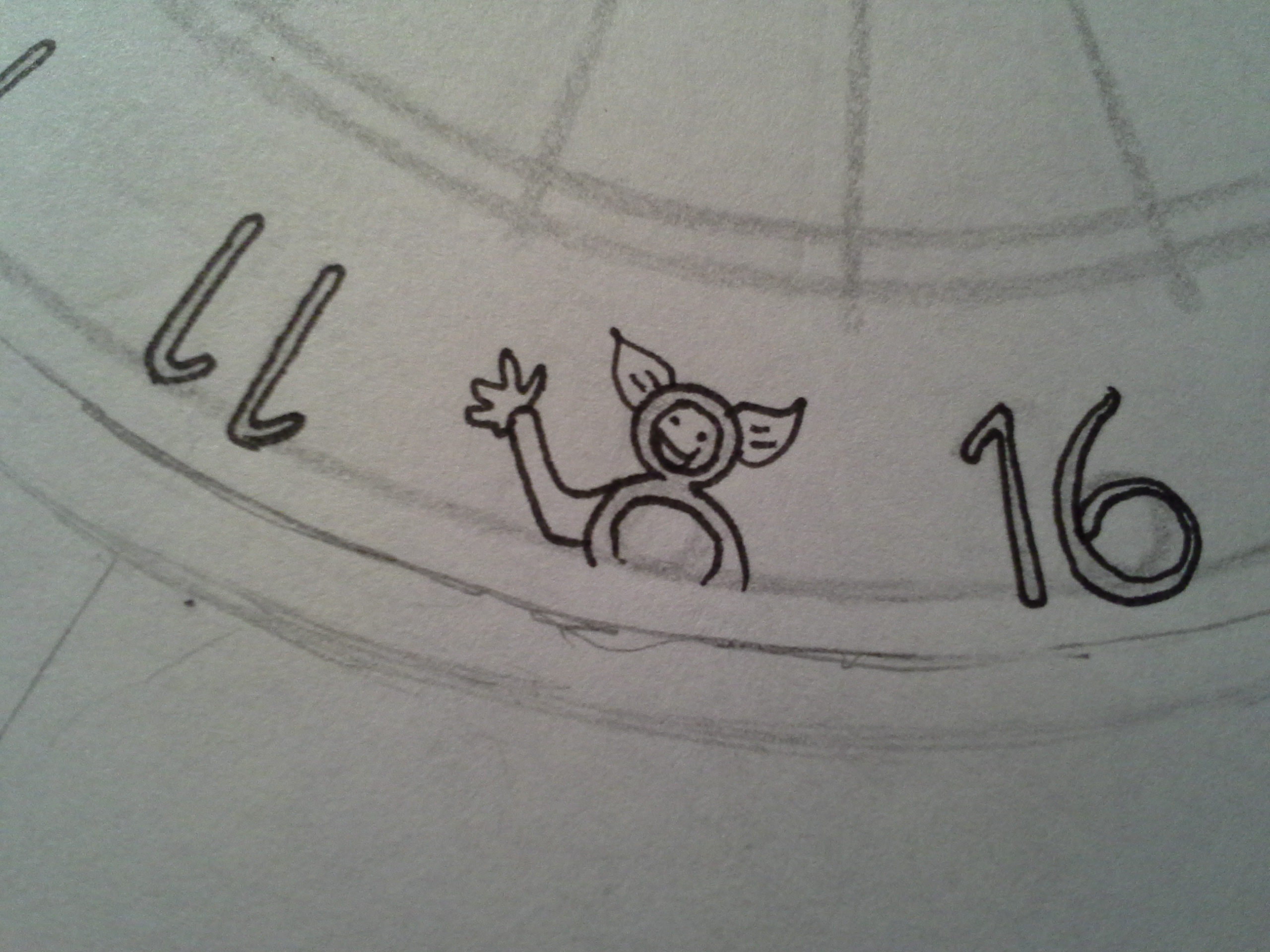 While outlining numbers on a dart board, the 8 turned into a friendly little creature.