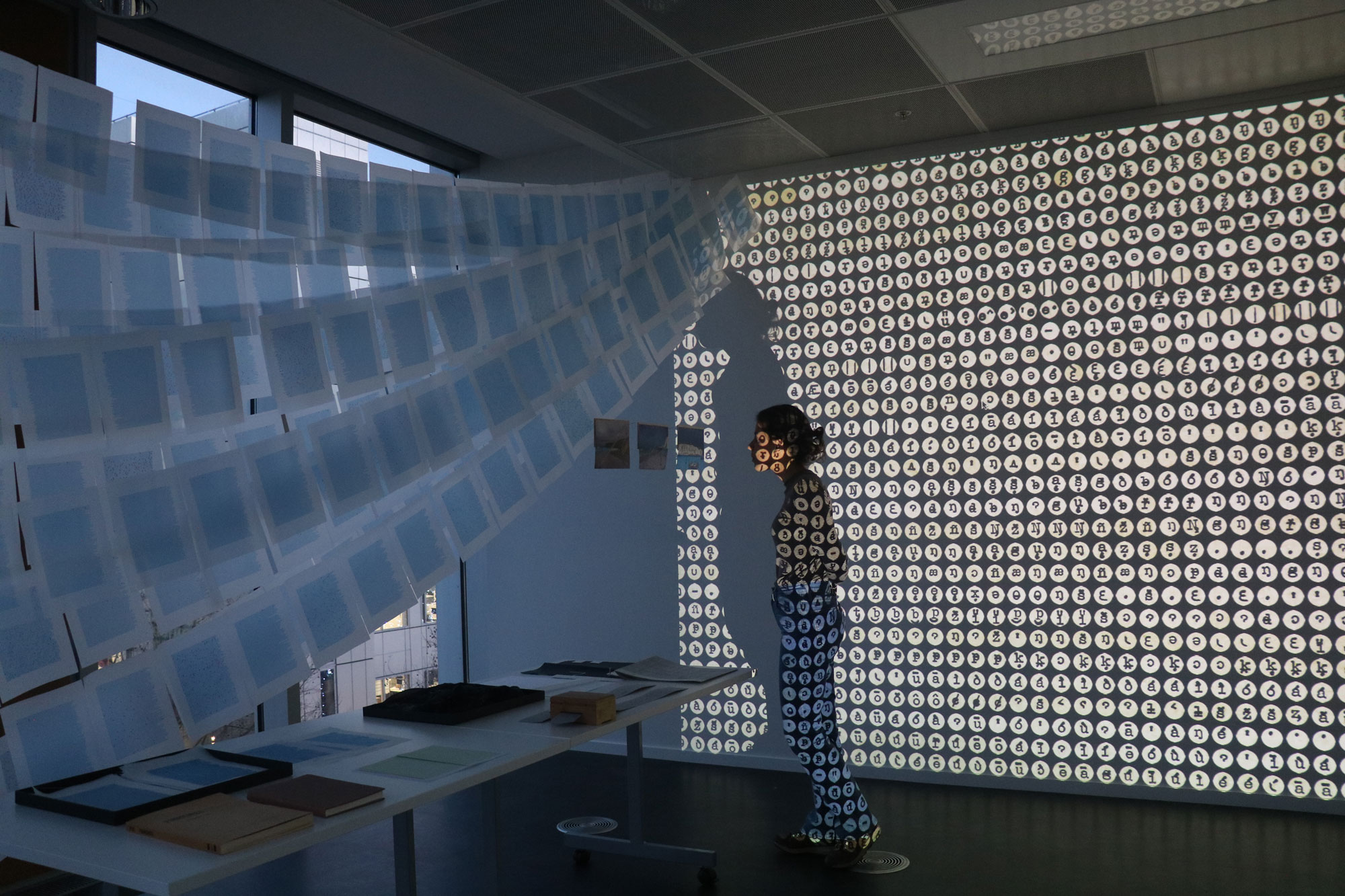 Exhibition 'In Correspondence with a living archive of indigenous languages' Royal College of Art, Media Works, White City Place, 2020