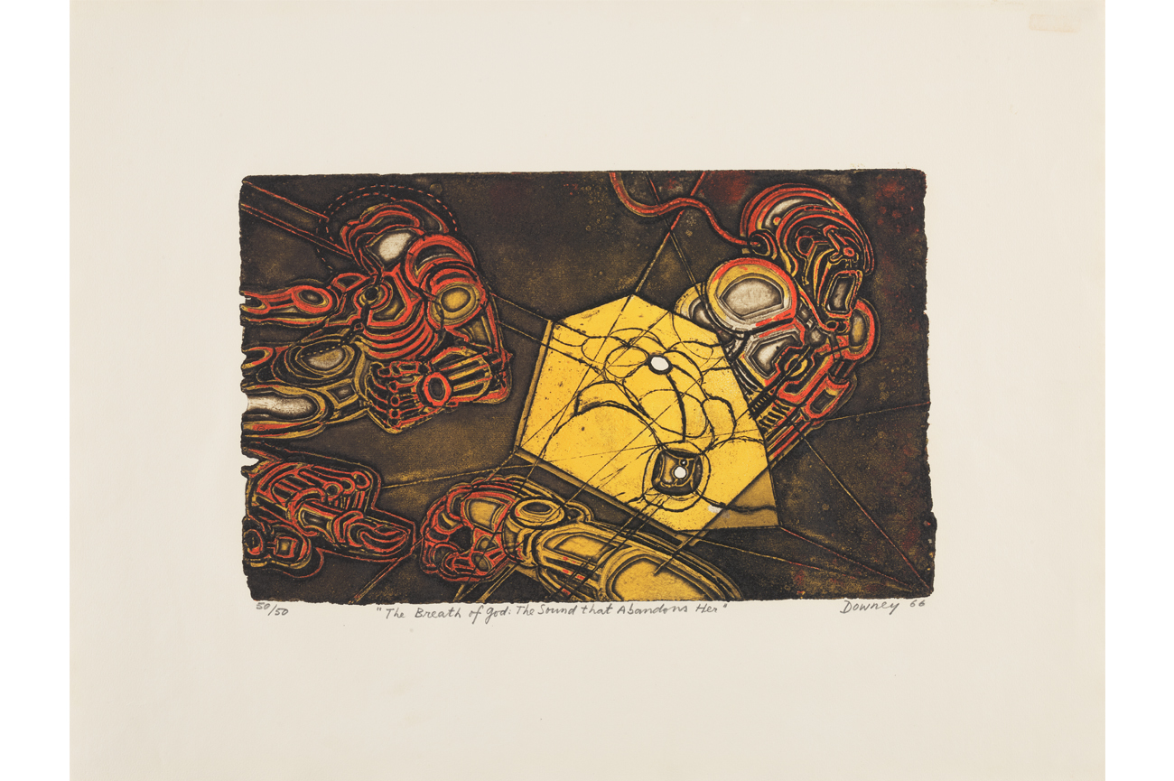 Juan DowneyThe Breath of God: The Sound that Abandons Her del portafolio "Awareness of Love", 1966Aguafuerte viscoso Hayter sobre papel Arches58 x 73.5 cm