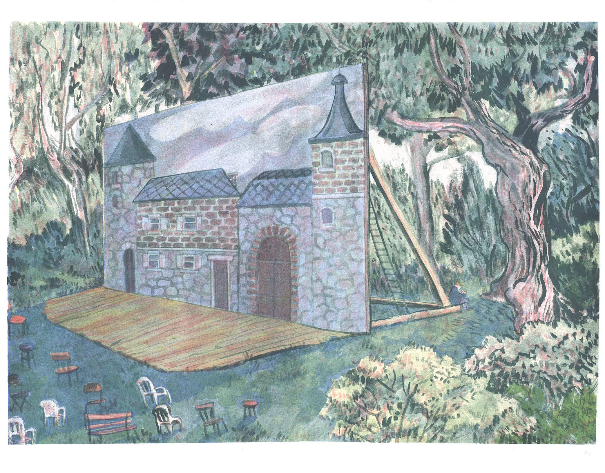 woodlands theatre, A2 riso print, c.simonis