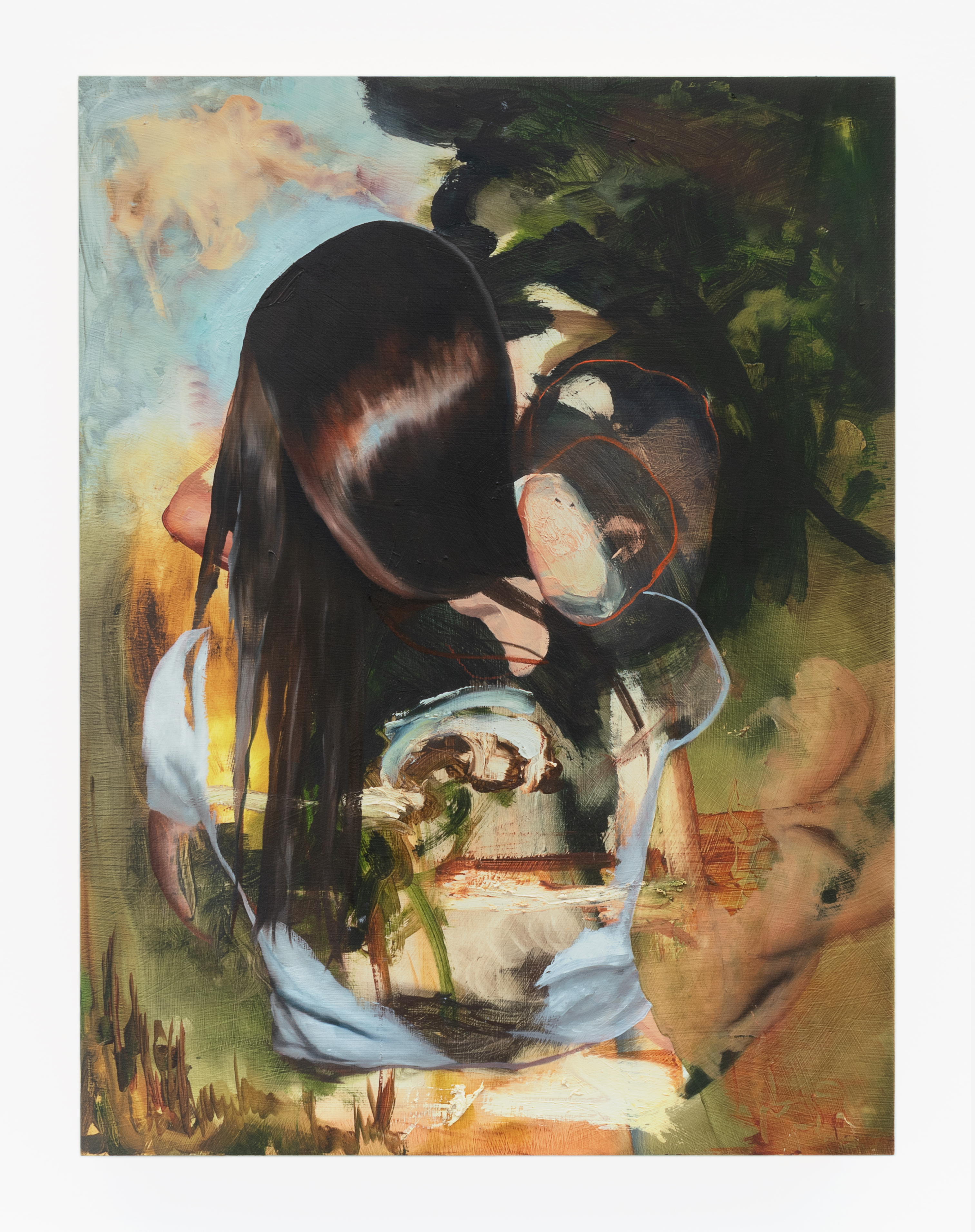 Hundido en horizonte, 2025, oil on panel, 24 x 18 in.
