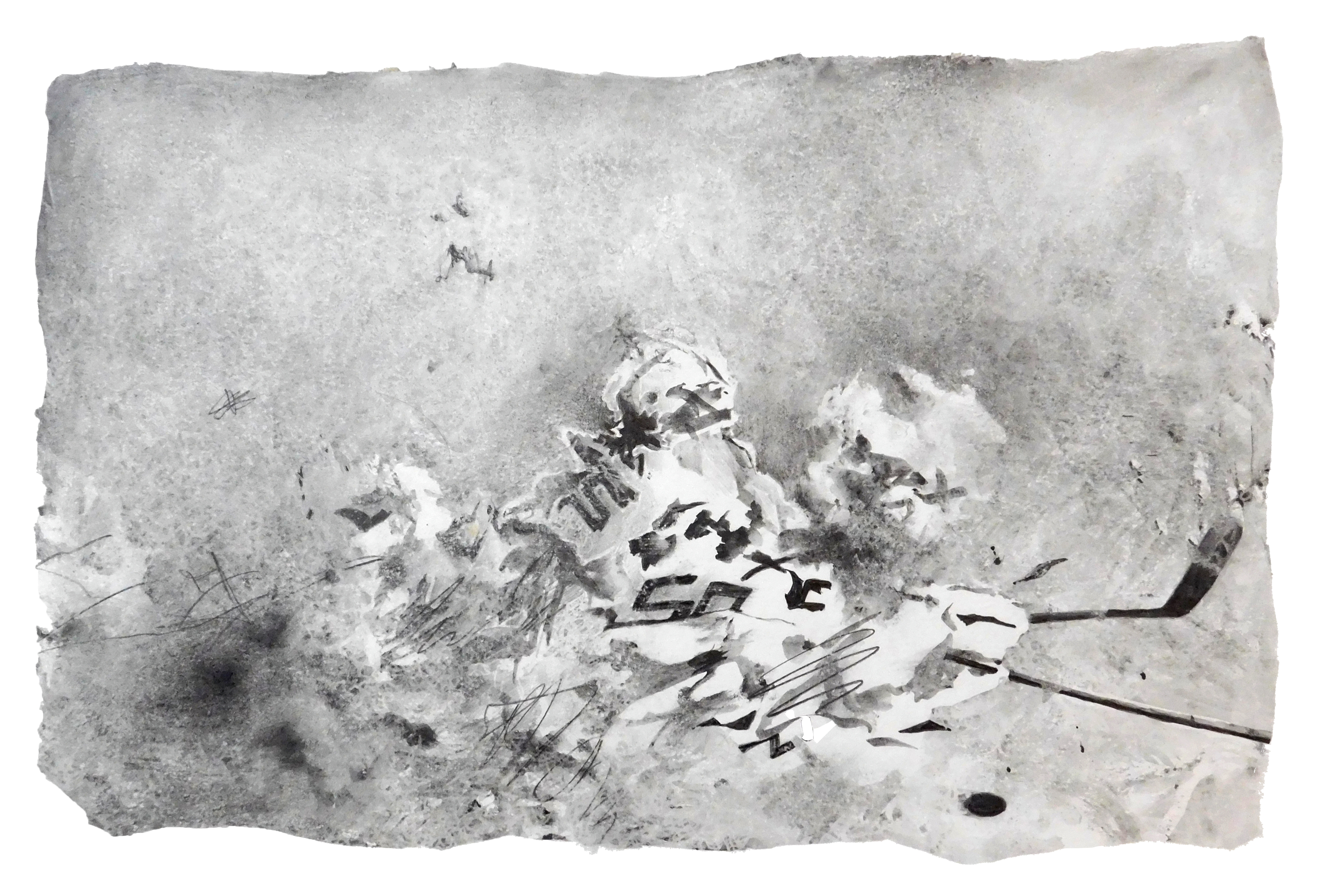 boys missing the puck | graphite on paper | 12 x 18 inches