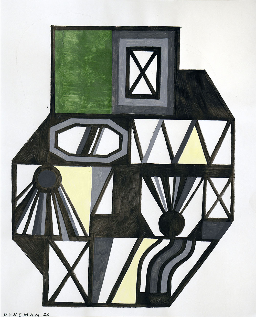 Green Window, 2020, Acrylic on paper, 17 x 14 in.