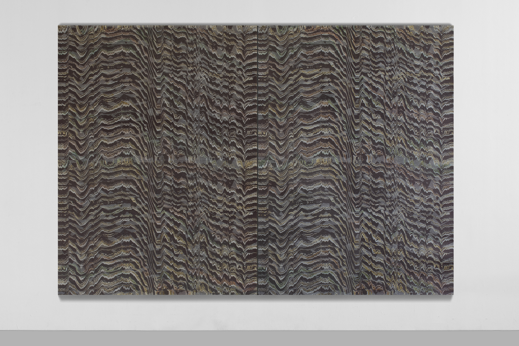 Anticline, 2021, acrylic and screenprint on canvas, 72 x 96 inches