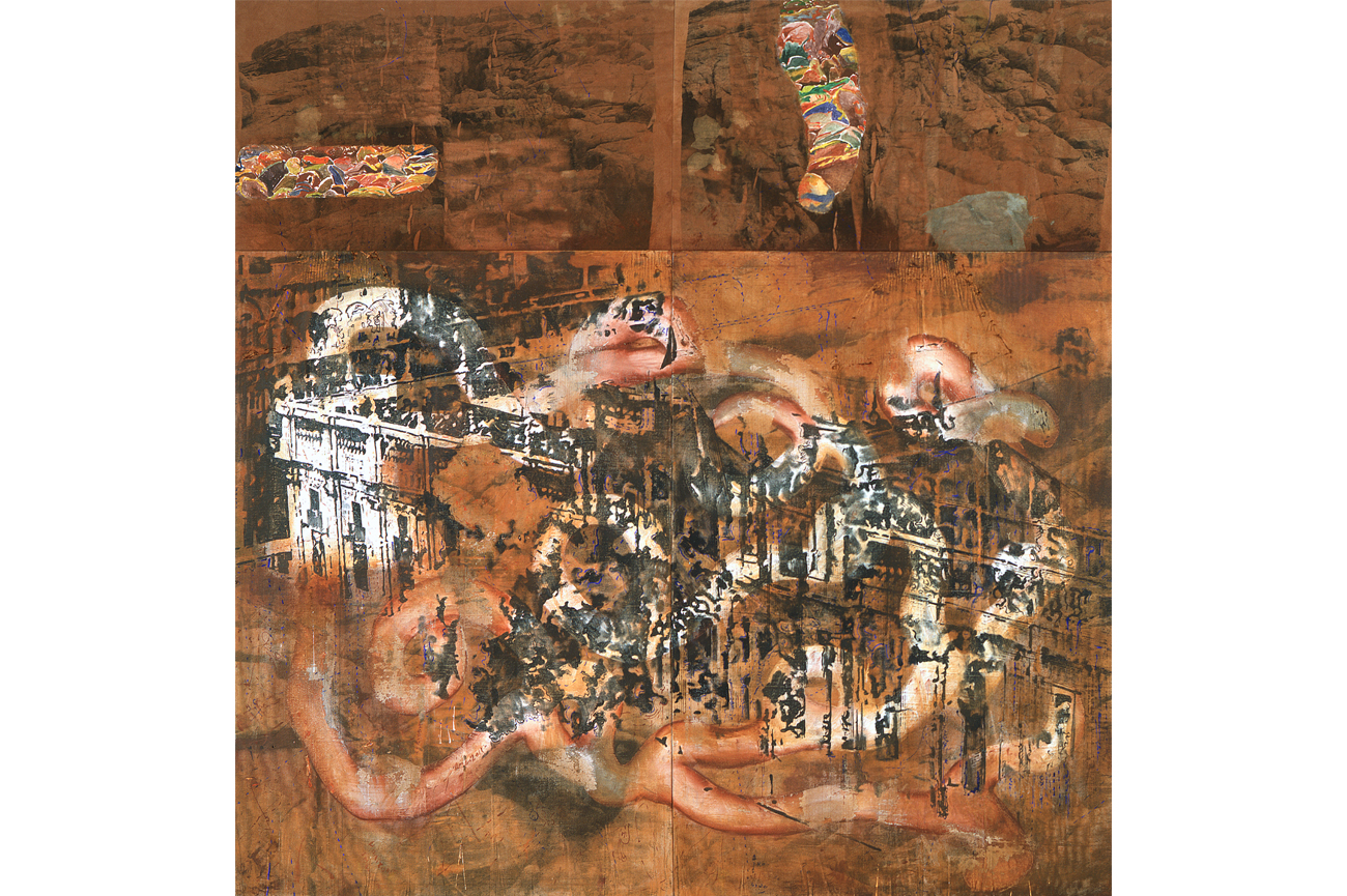 Jorge TaclaGas Fixture, 1996Serigrafía y óleo sobre tela271.8 x 284.5 cm