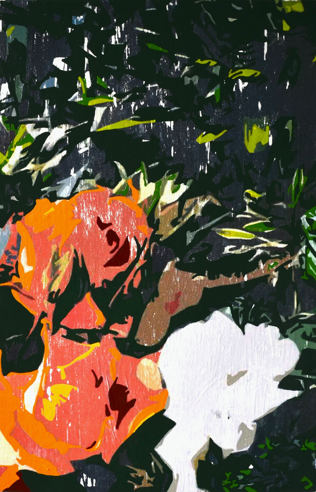 Orange Roses, Enamel and Photo Release on Plywood, 255x395mm, 2015