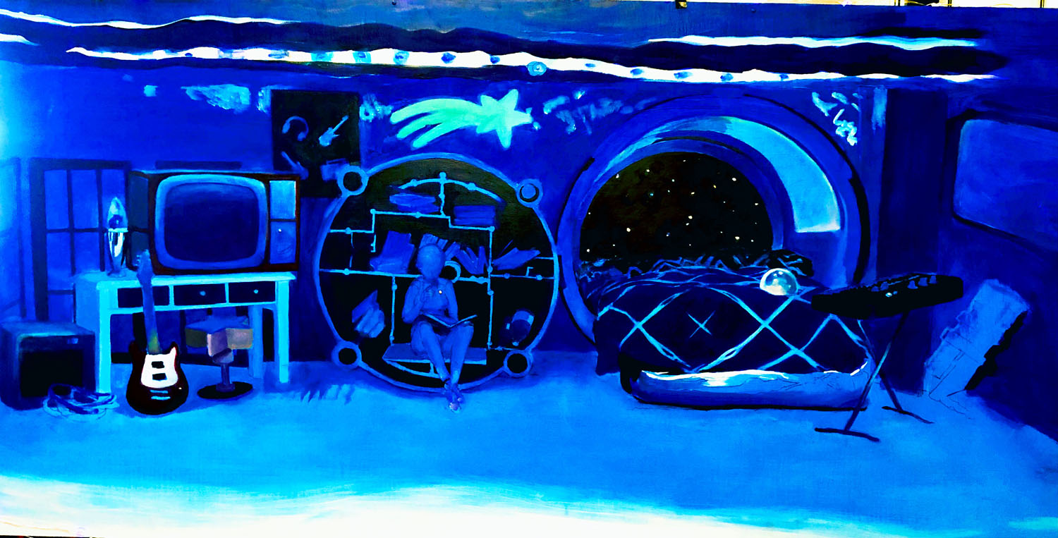 Contact; ContactOil on Panel, Found Material, Electricity, Audio, 24&rdquo; x 48&rdquo; Panel on 48&rdquo; Stand, 2022