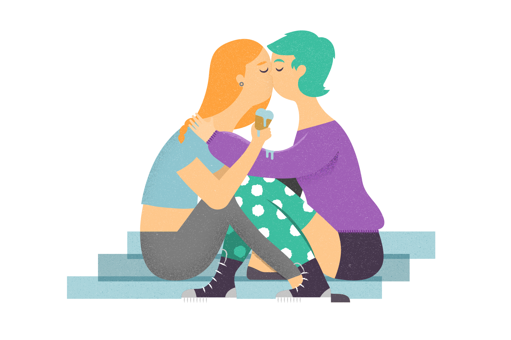 Vector illustration. Two girls kissing.