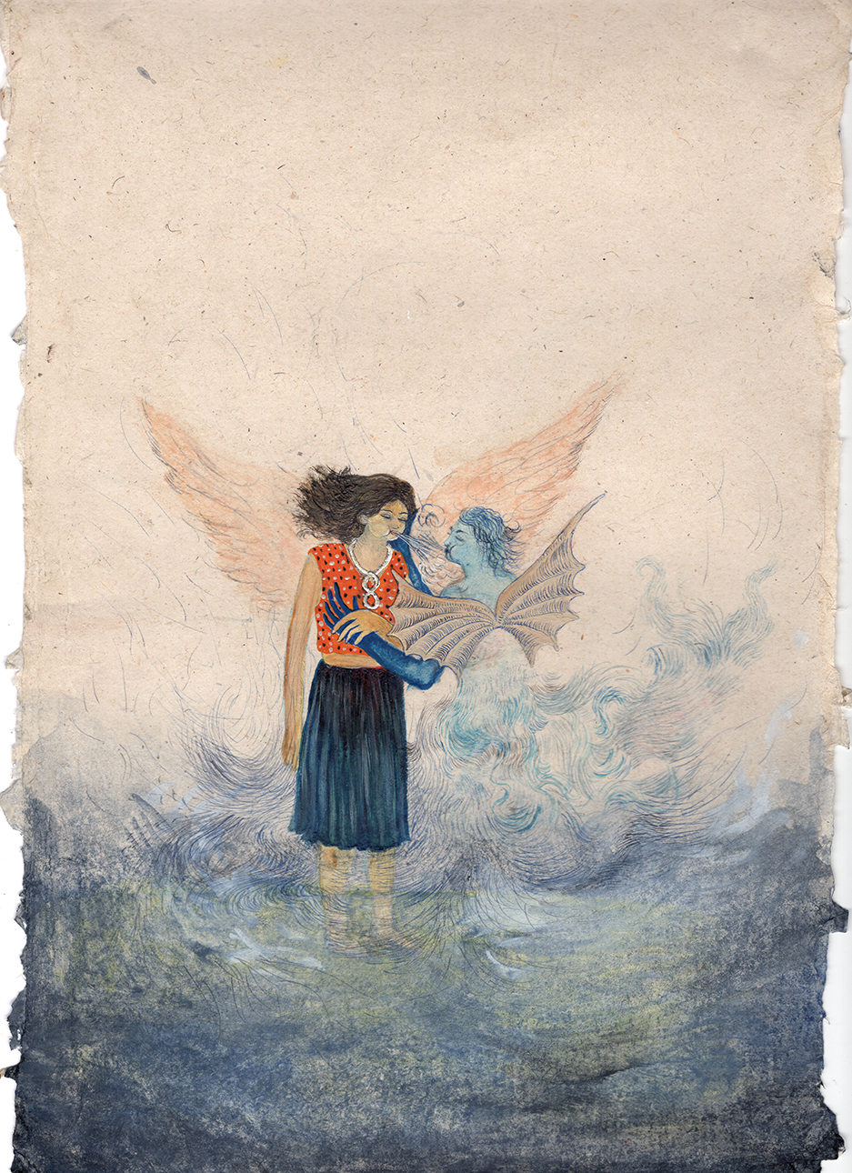 Karine Rougier Lune de sève, 2023 Pigment, aquarelle et feuille d'or sur papier wasli 31 x 21 cm Courtesy de l'artiste et de Espace à Vendre