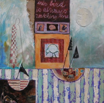 This bird is always watching me Werk op doek Dit werk is verkocht.